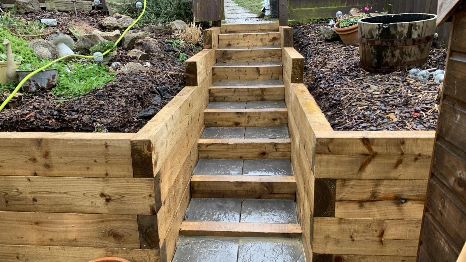 Raised wood planters & Steps 