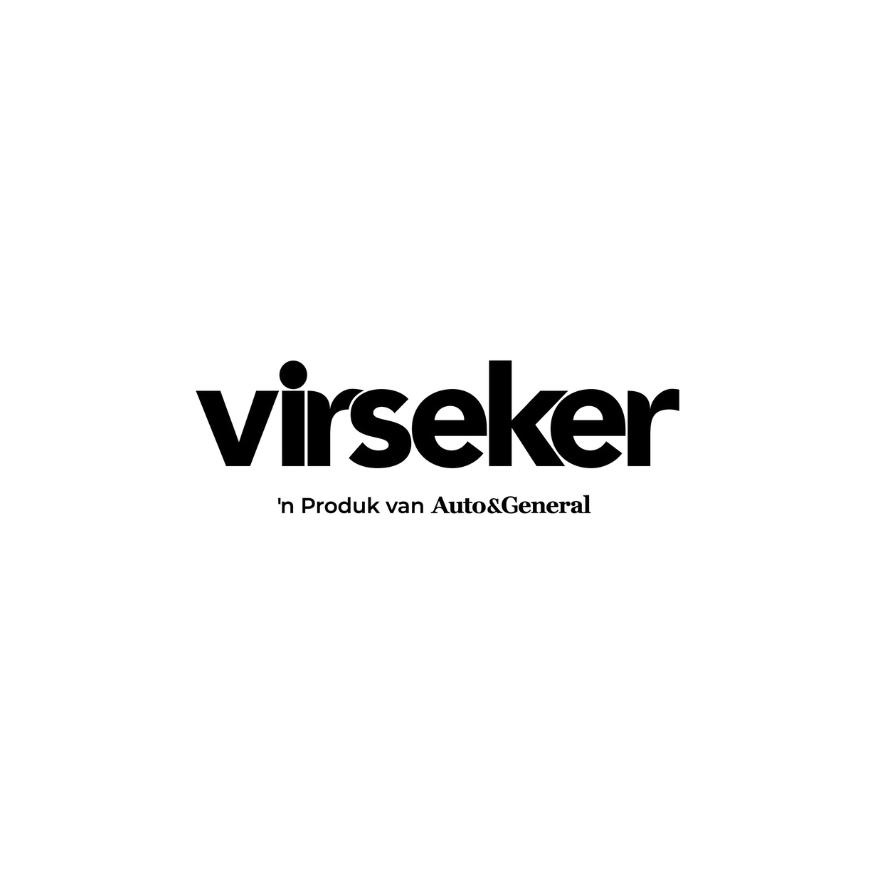 Black and white logo with the word 'virseker' in bold, and smaller text underneath that reads 'n Produkt van Auto & General'.