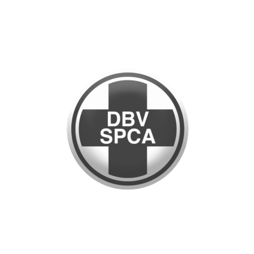 Black and white logo of the DBV SPCA with a medical cross symbol.