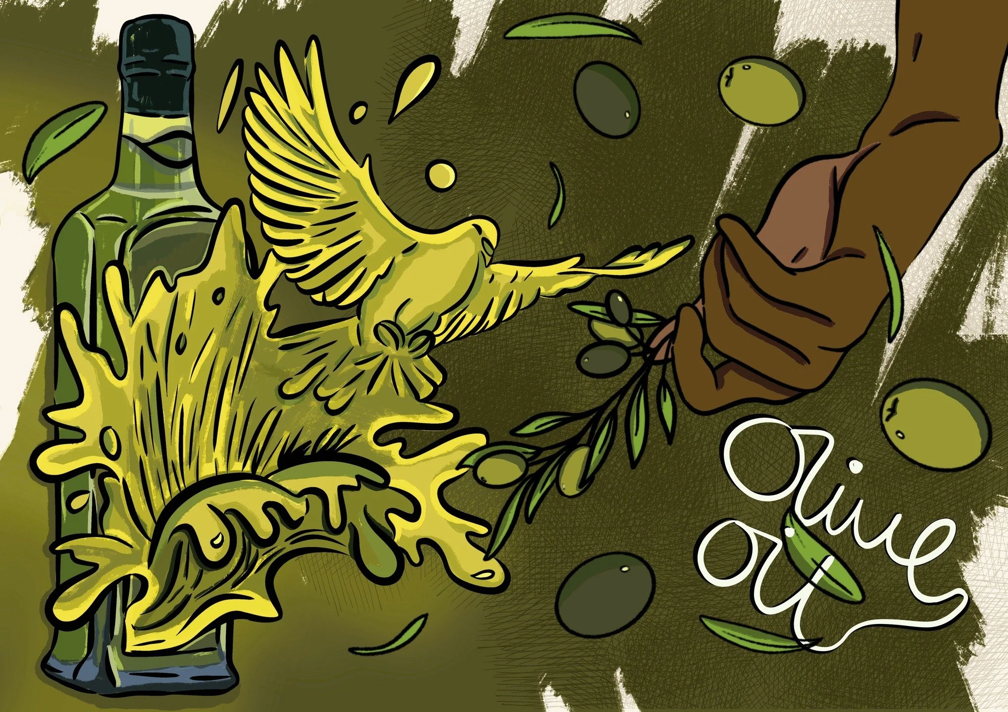 Using Procreate, I illustrated a modern branding concept of an olive oil poster as a symbol of purity, wellness, and sustainability. The imagined brand name, Oliva Vitae ("Olive of Life"), reflects the product's natural, life-enhancing qual