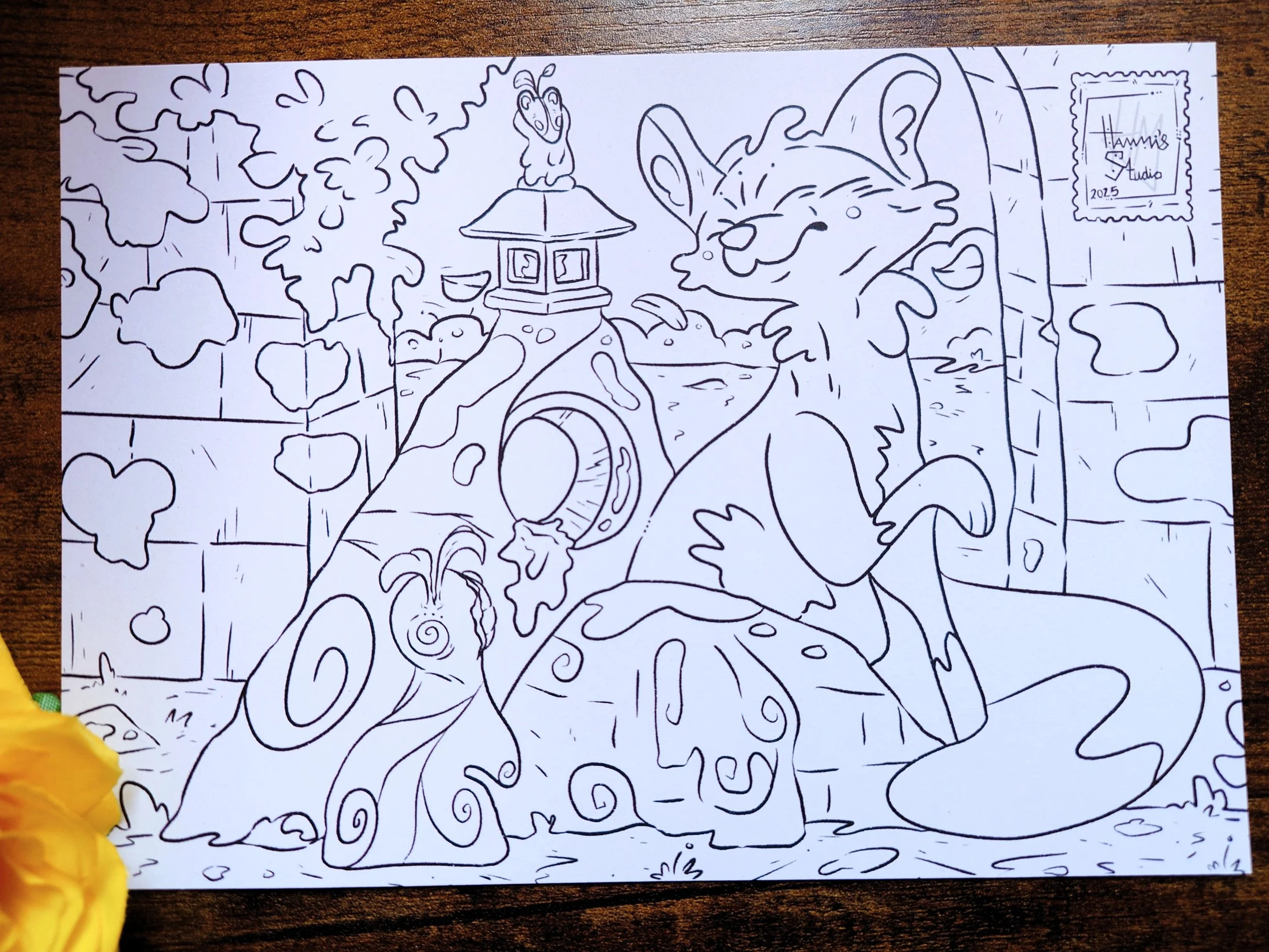 Fantasy Creatures Garden- Colouring Postcard (Blank Back)