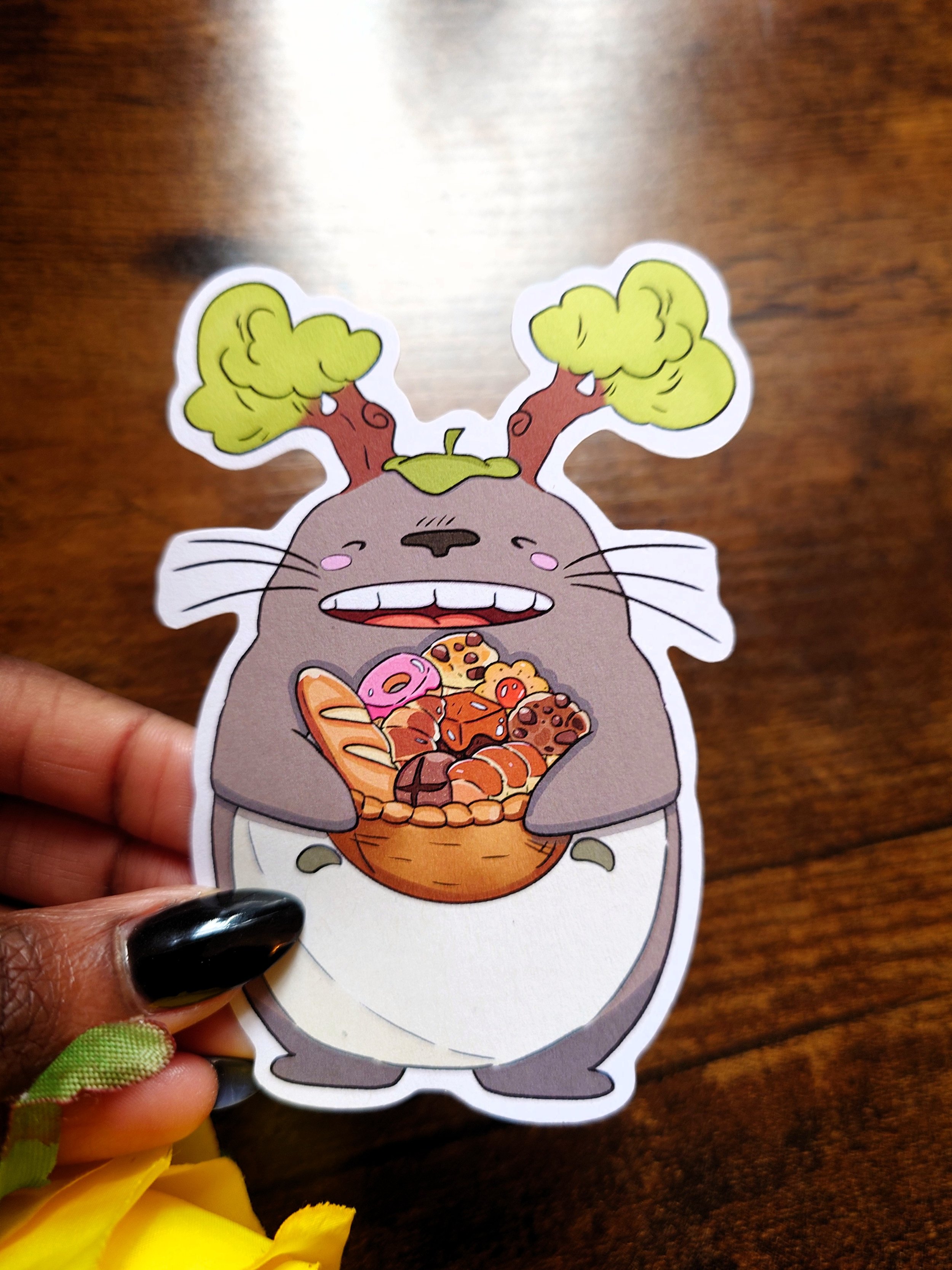 Forest Spirit-Inspired Die-Cut Sticker – Holding Baked Goods | 100x100mm (10cm)