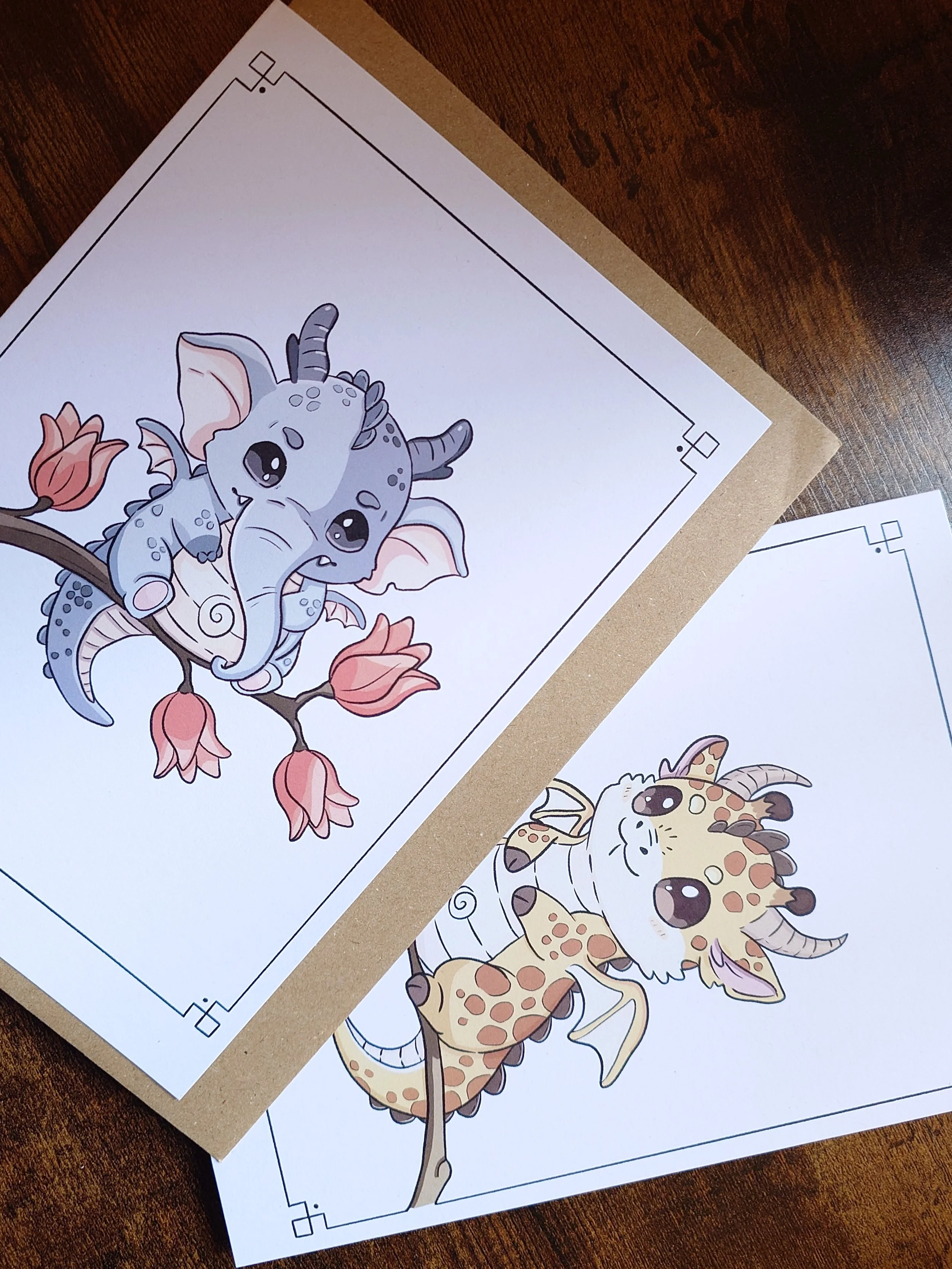 Fantasy Creature Greeting Card Set – Elephant-Dragon & Giraffe-Dragon