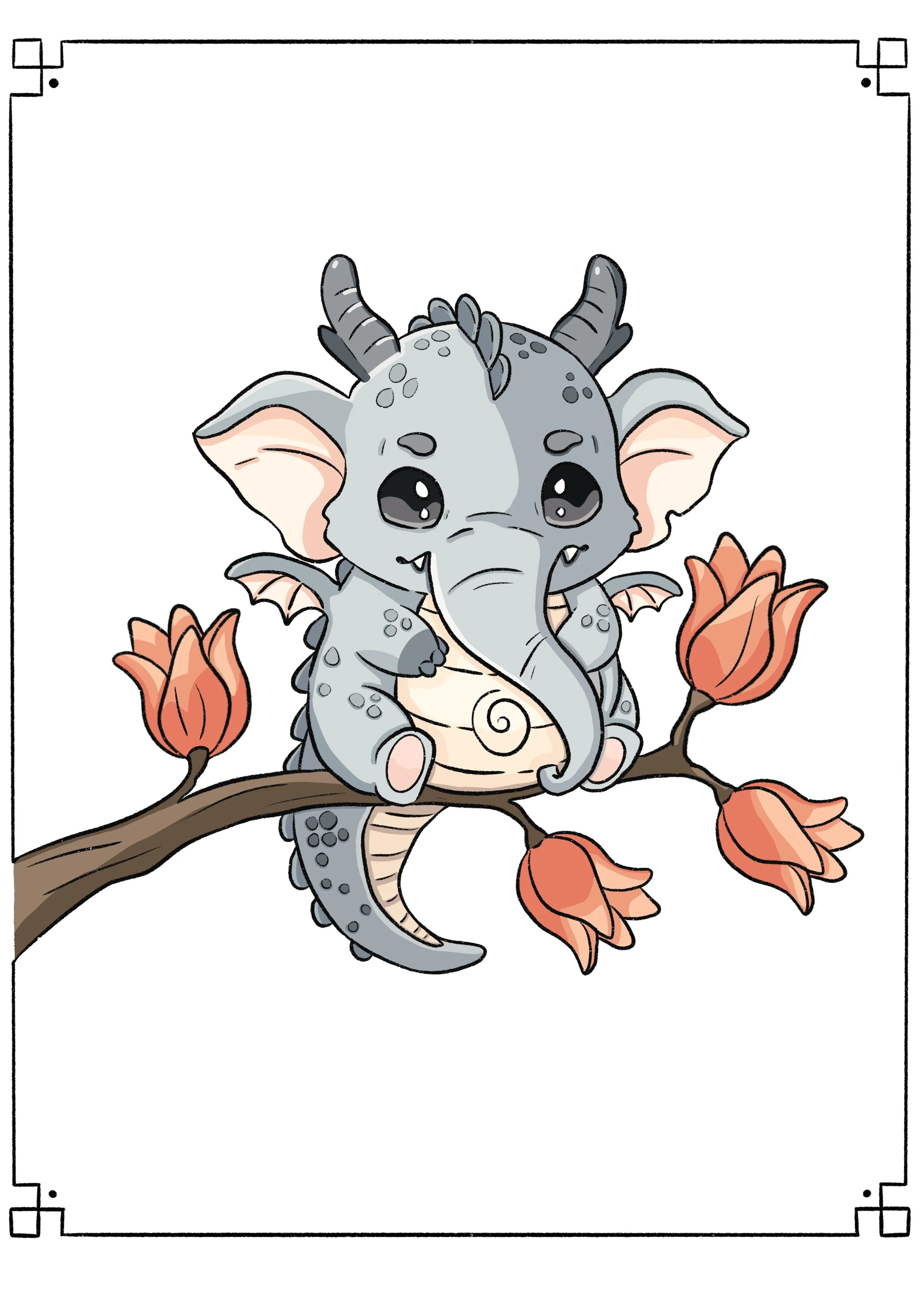 Cute Elephant-Dragon Greeting Card – Whimsical Illustrated Creature
