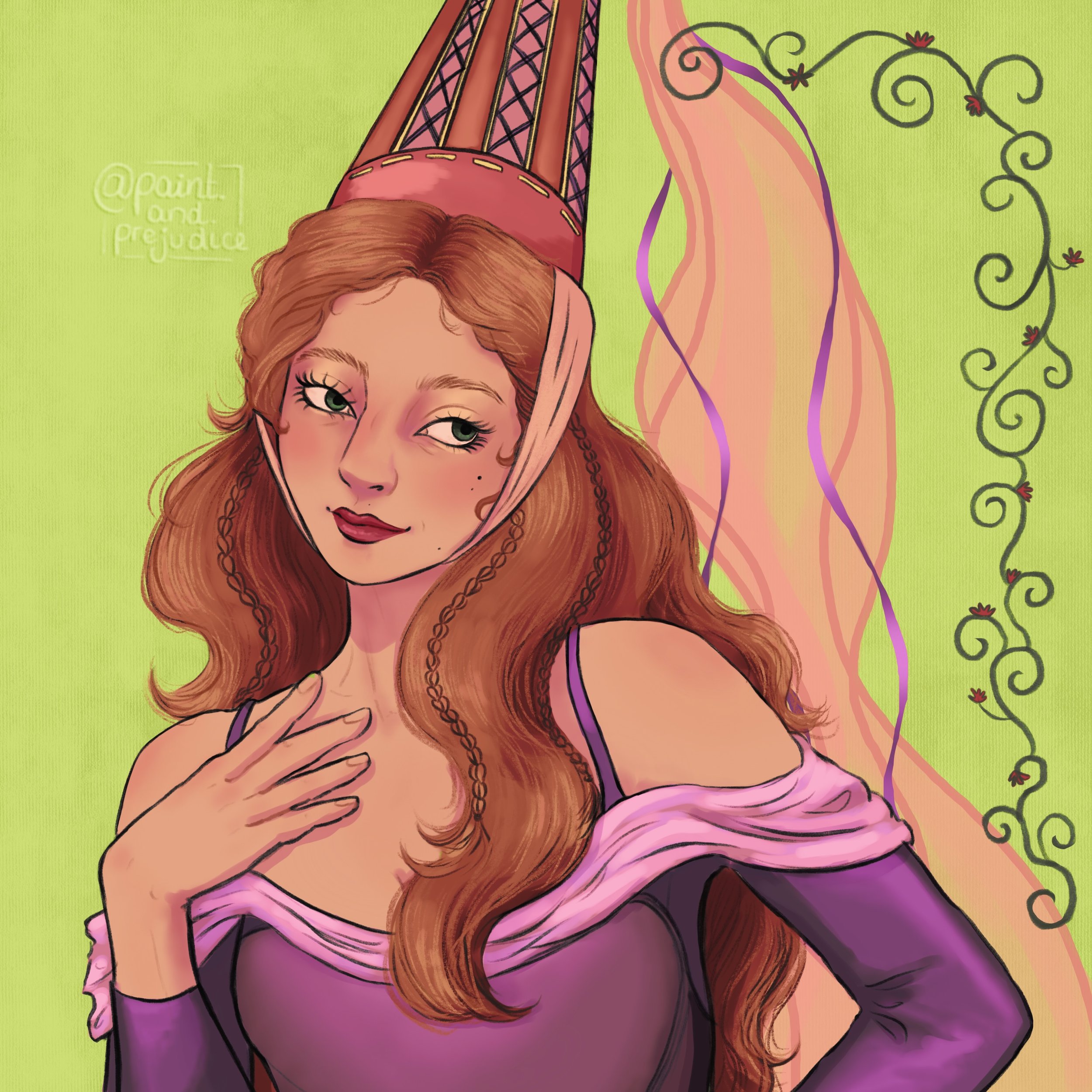 Congratulations to the wonderful @natatat.art !!!👸I am so happy to be your moot!! This #dtiys challenge is so pretty I love every detail you put onto her hair and princess hat ✨ and the color palette you choose is so delicious 🌟 it was so much fun 