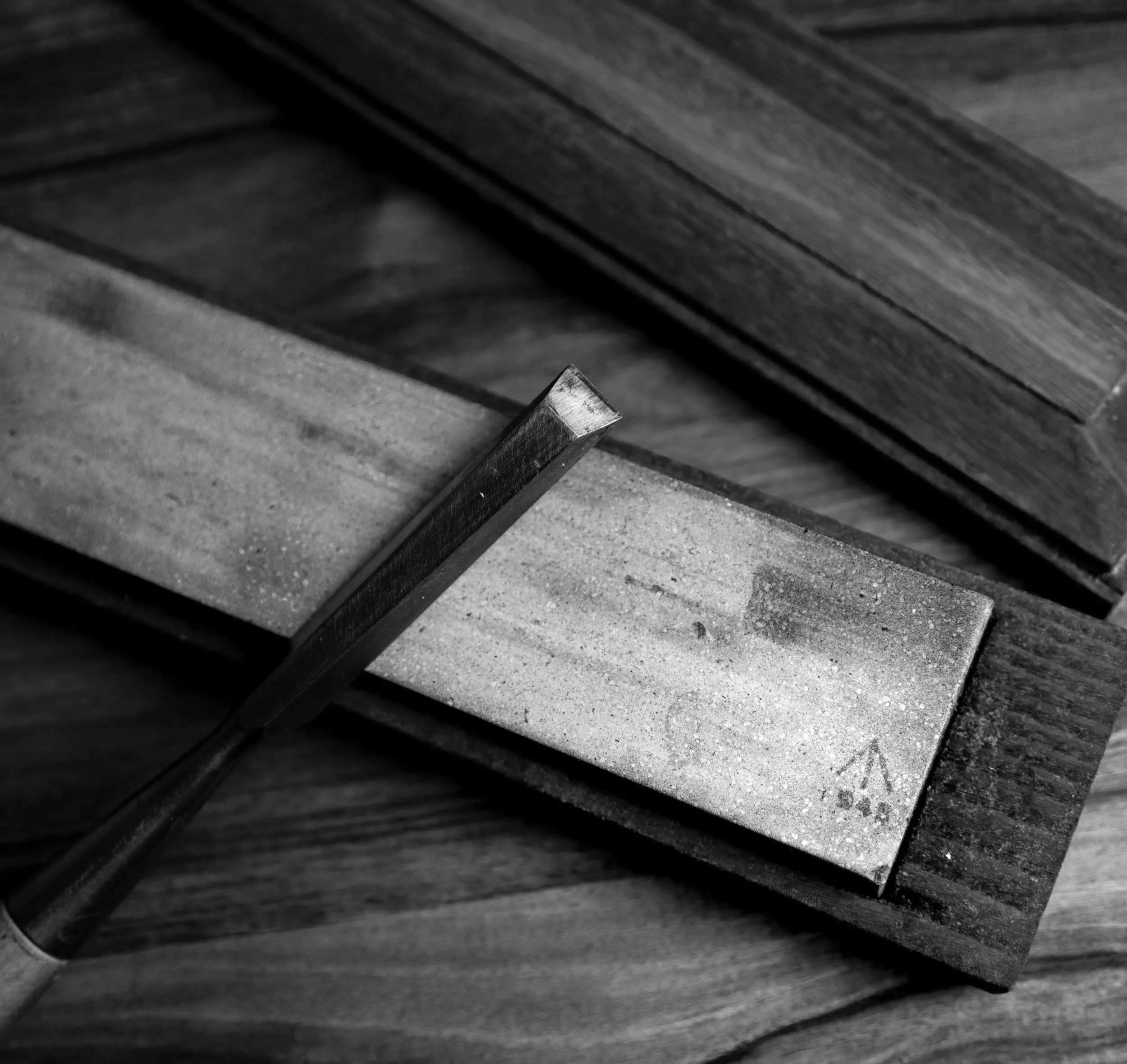 Vintage Arkansas sharpening stone belonging to William Spencer, founder of W. Spencer interiors.