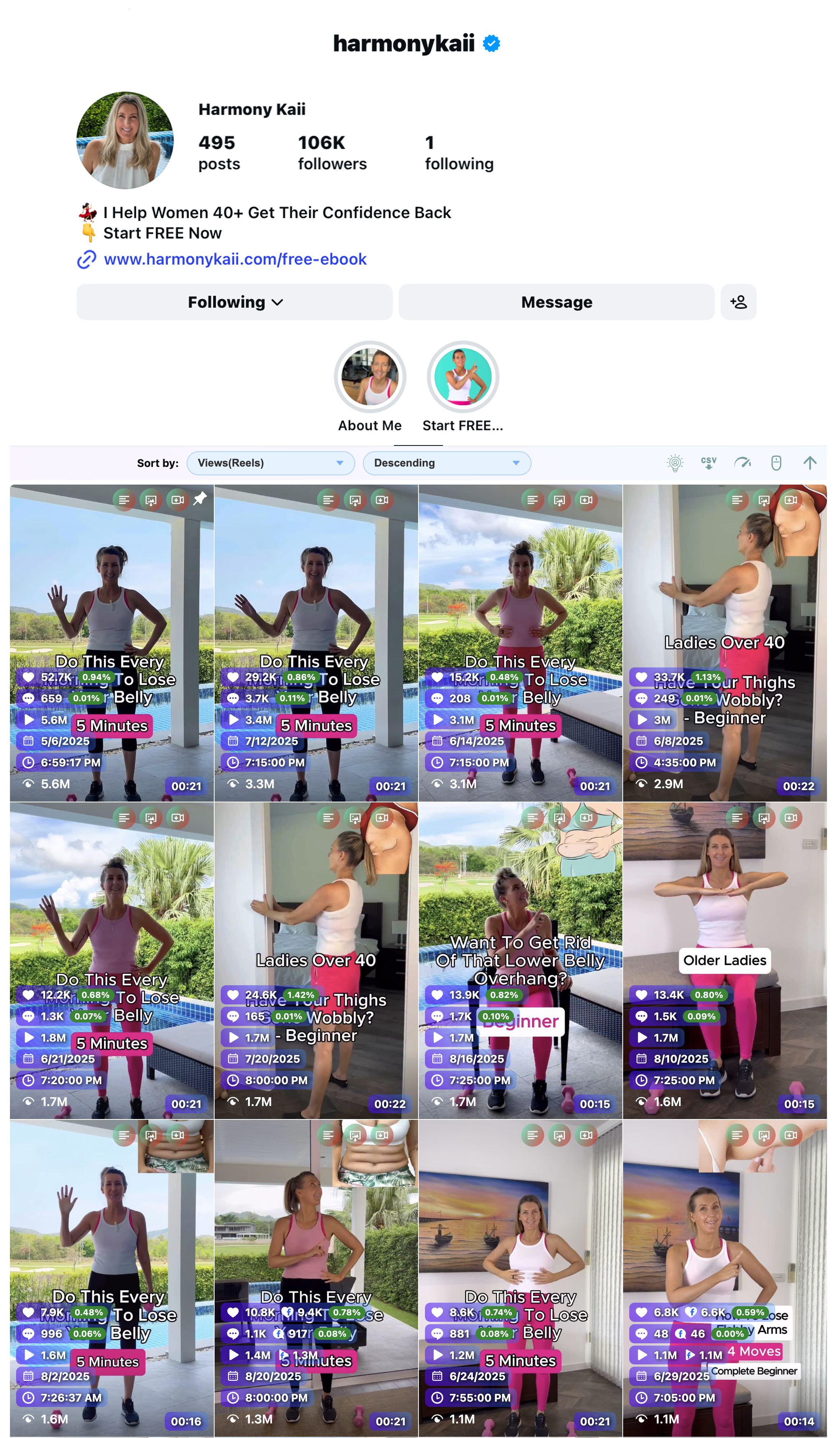 Image of Harmony Kaii IG Views Stats as at 250826