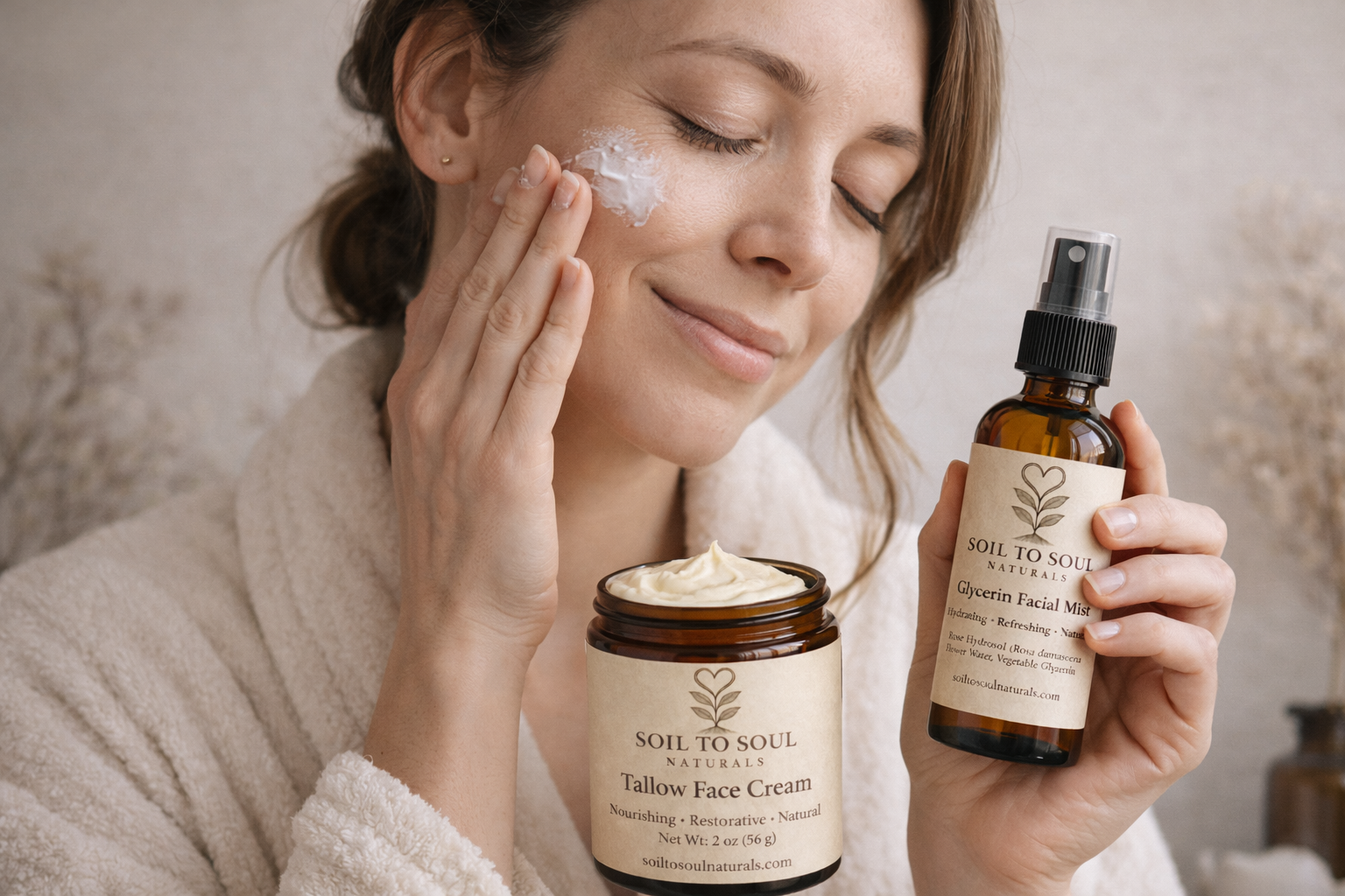 tallow and moisture mist used together for optimal healing and restorative properties for the skin