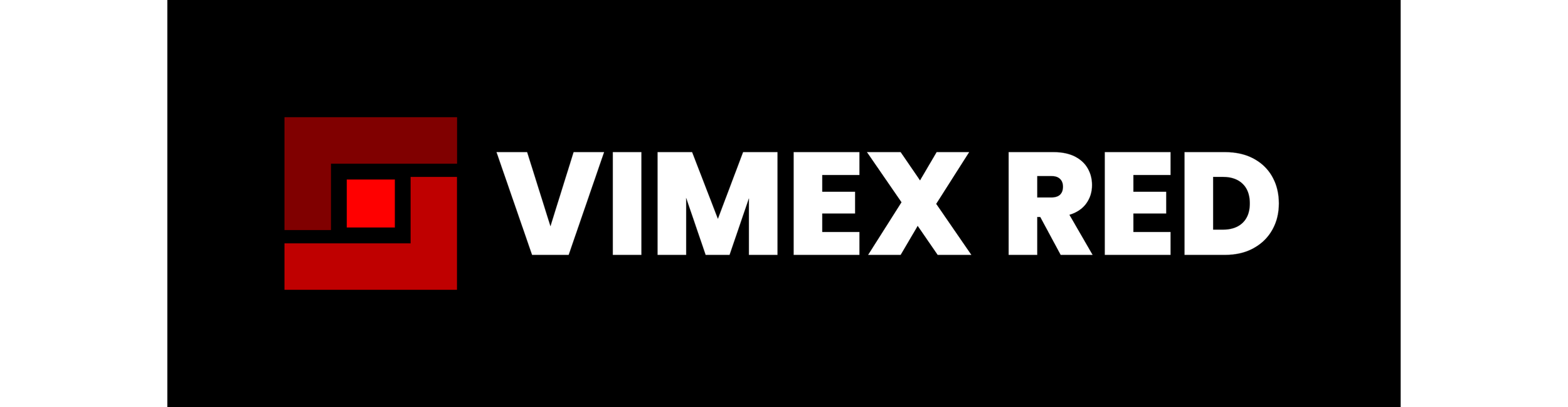 Logo van VIMEX RED met een rood en zwart grafisch symbool en witte tekst op zwarte achtergrond.
