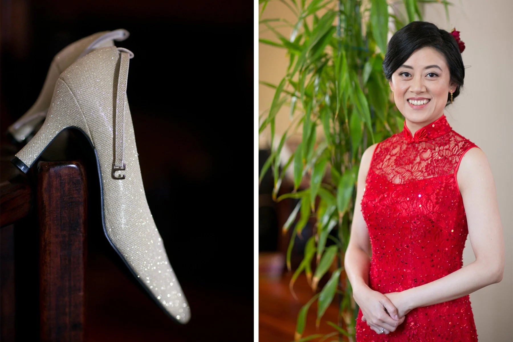 Bridal shoe and red cheongsam detail, Sydney wedding