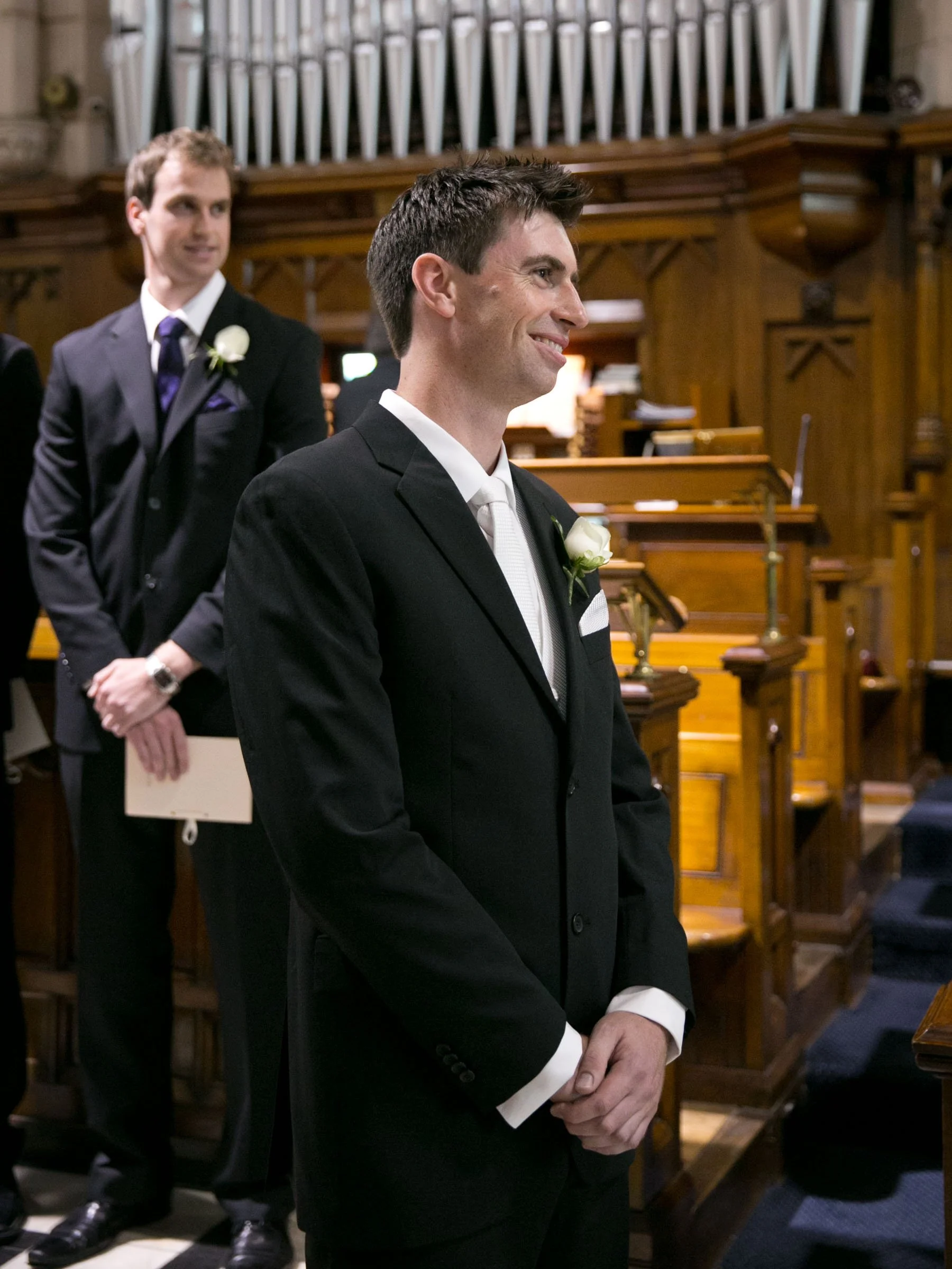 Groom waiting at altar, Shore School Chapel North Sydney