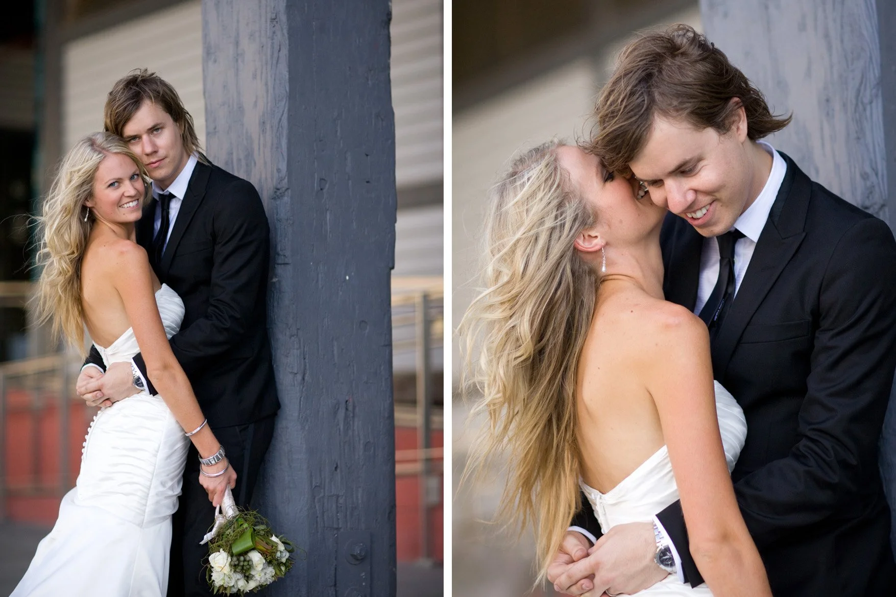 Bridal hug on Walsh Bay pier Sydney