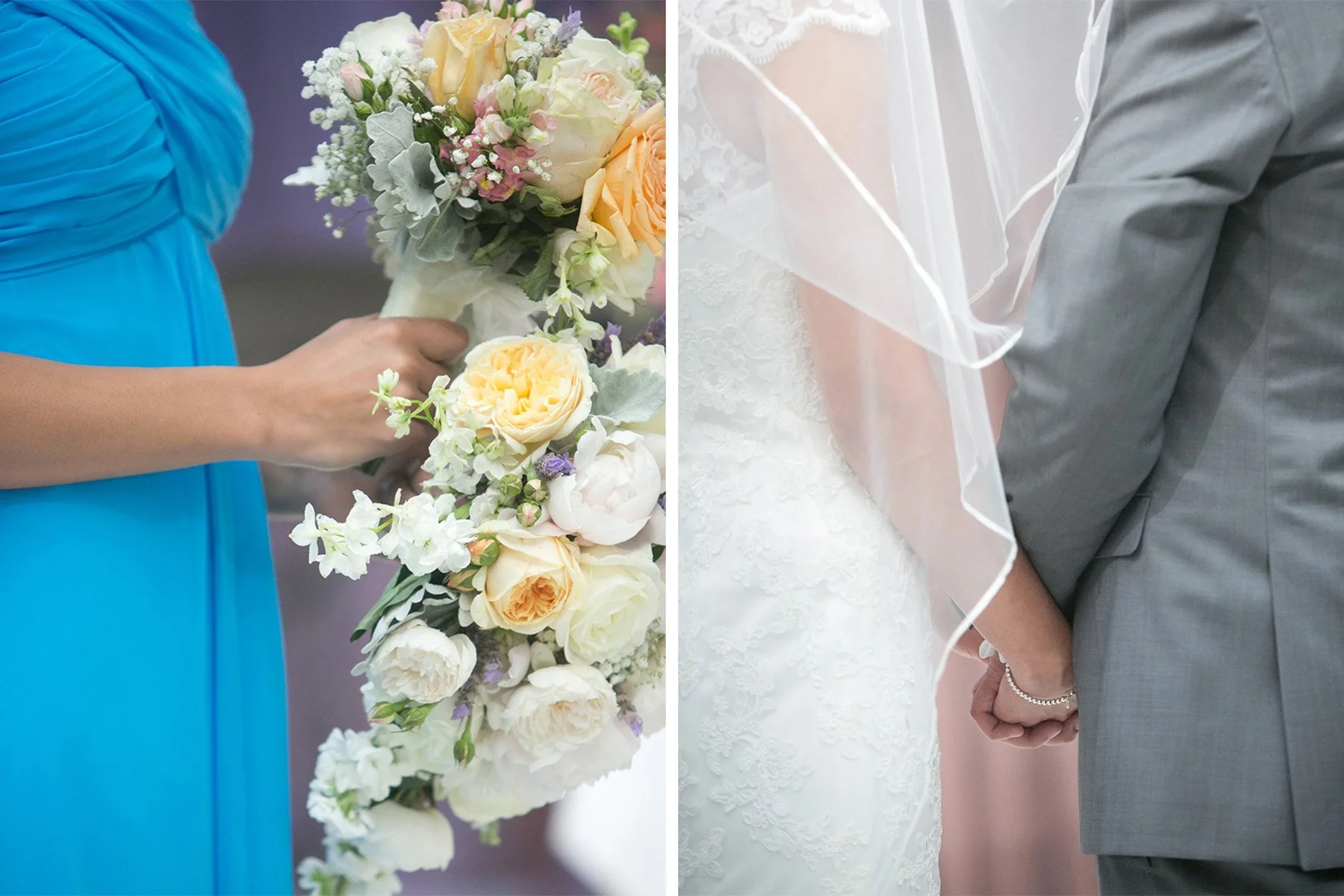Bridal bouquet and Bride and groom hands detail St Barnabas Broadway Ultimo Sydney ceremony