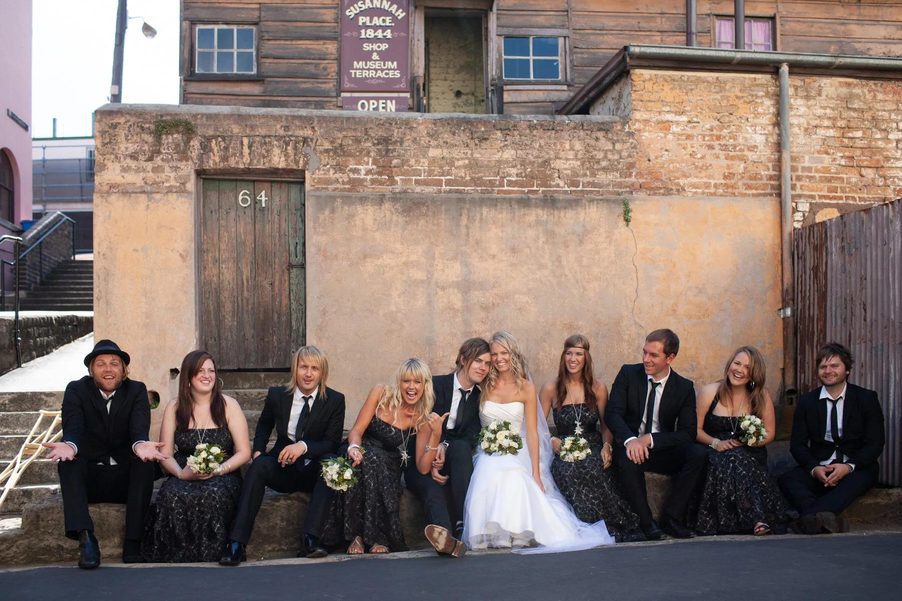 Seated candid bridal party portrait at The Rocks Sydney