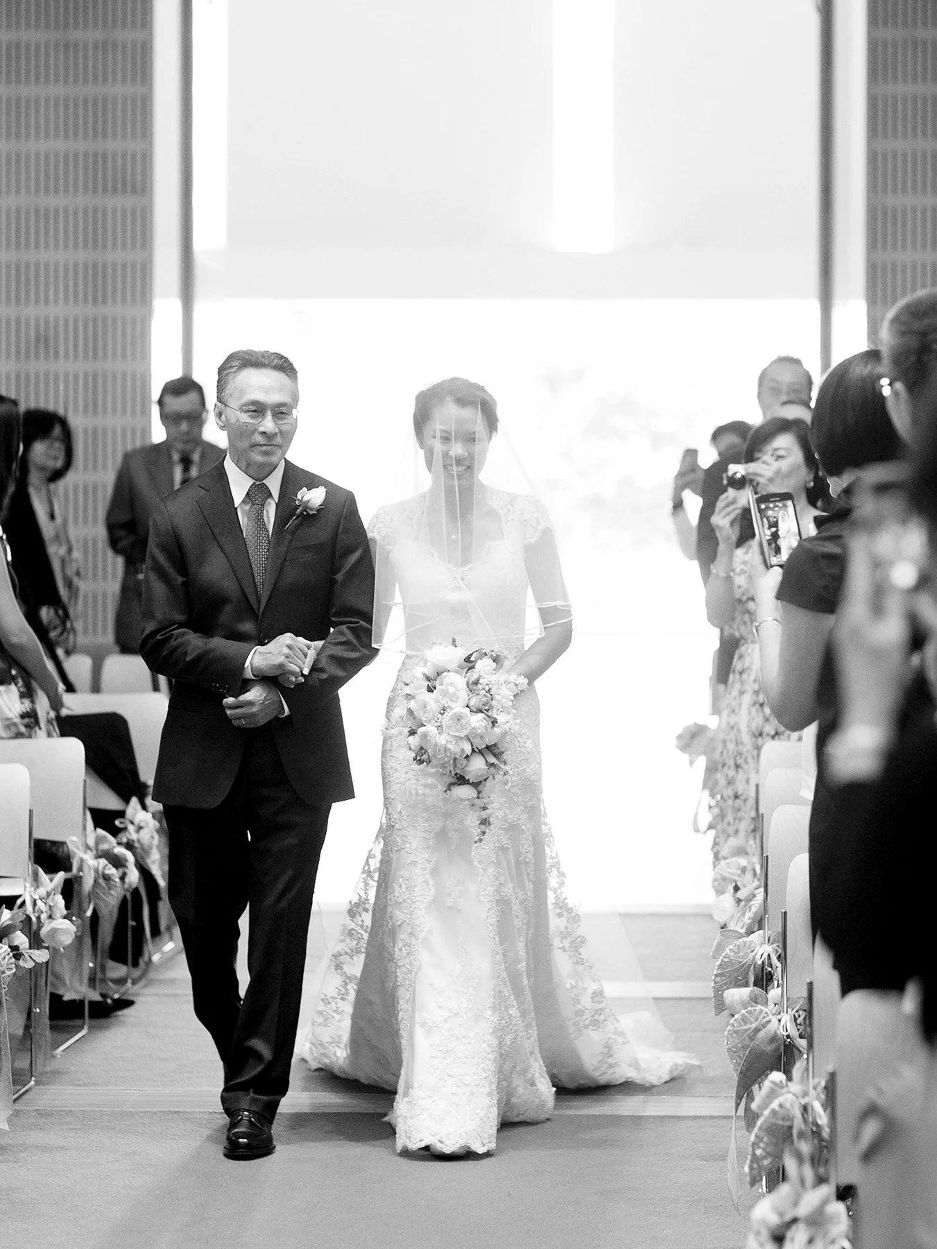 Bride and father walking processional at St Barnabas Anglican Church Broadway 