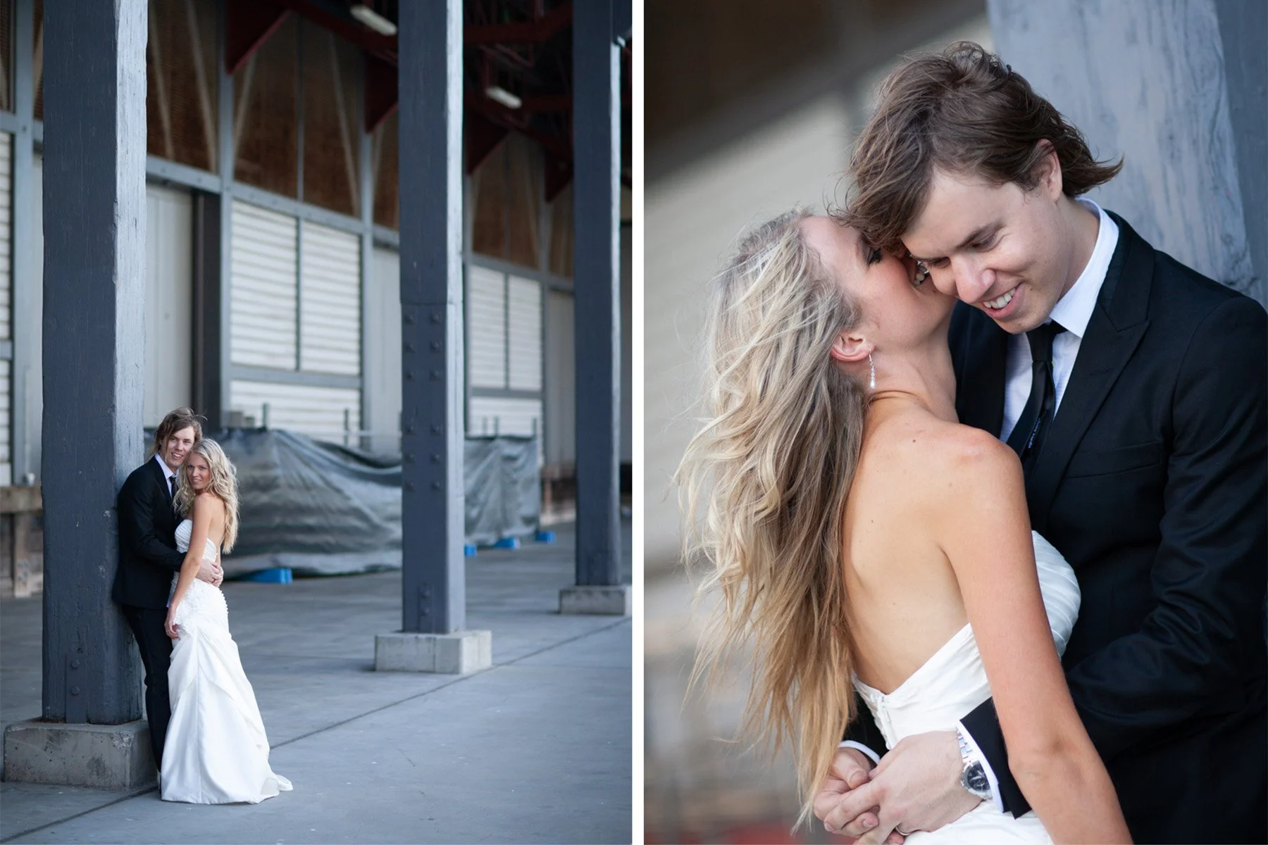 Bridal hug on Walsh Bay pier Sydney