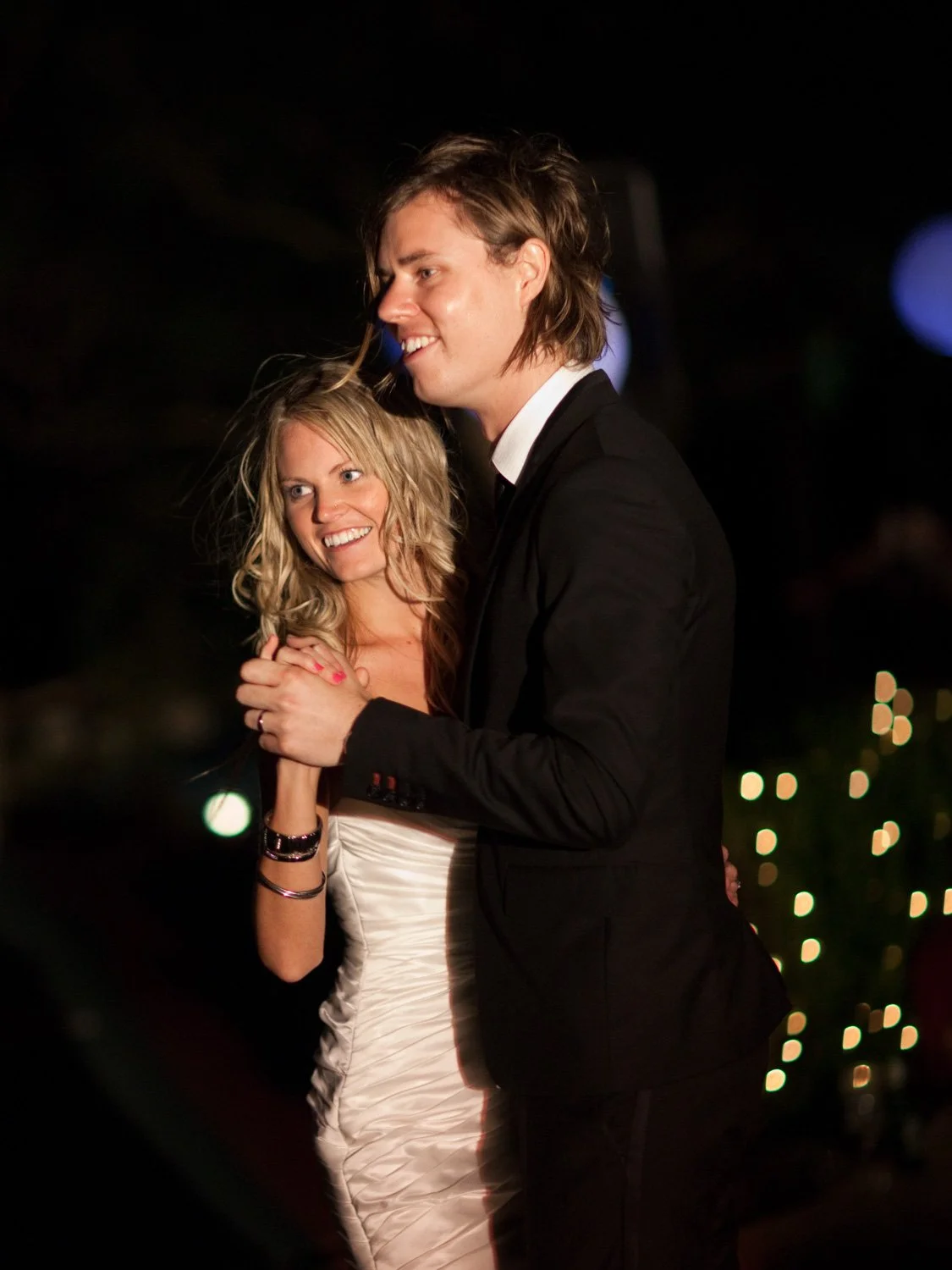 Bridal couple first dance outdoor private garden reception