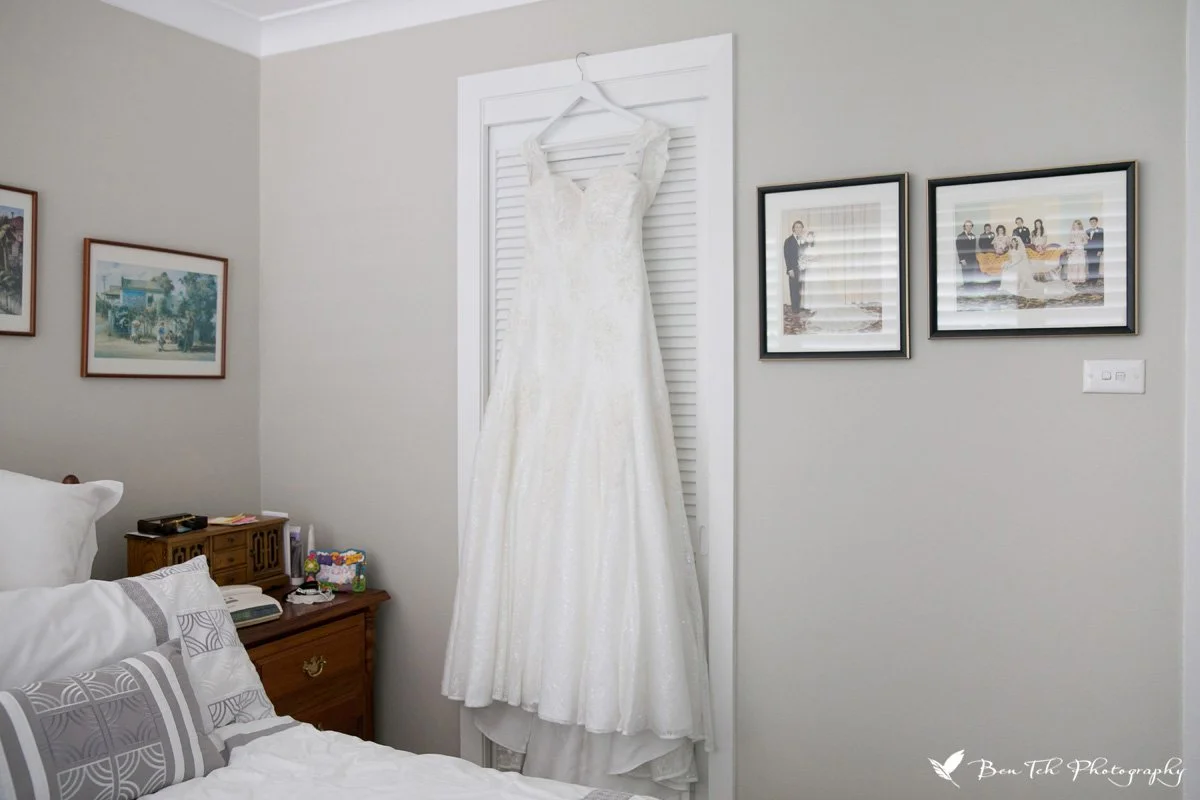 Wedding dress hangiing