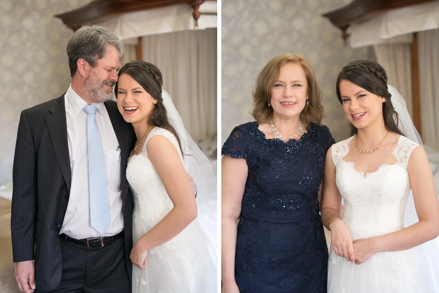 Bride portraits with father and mother before the ceremony