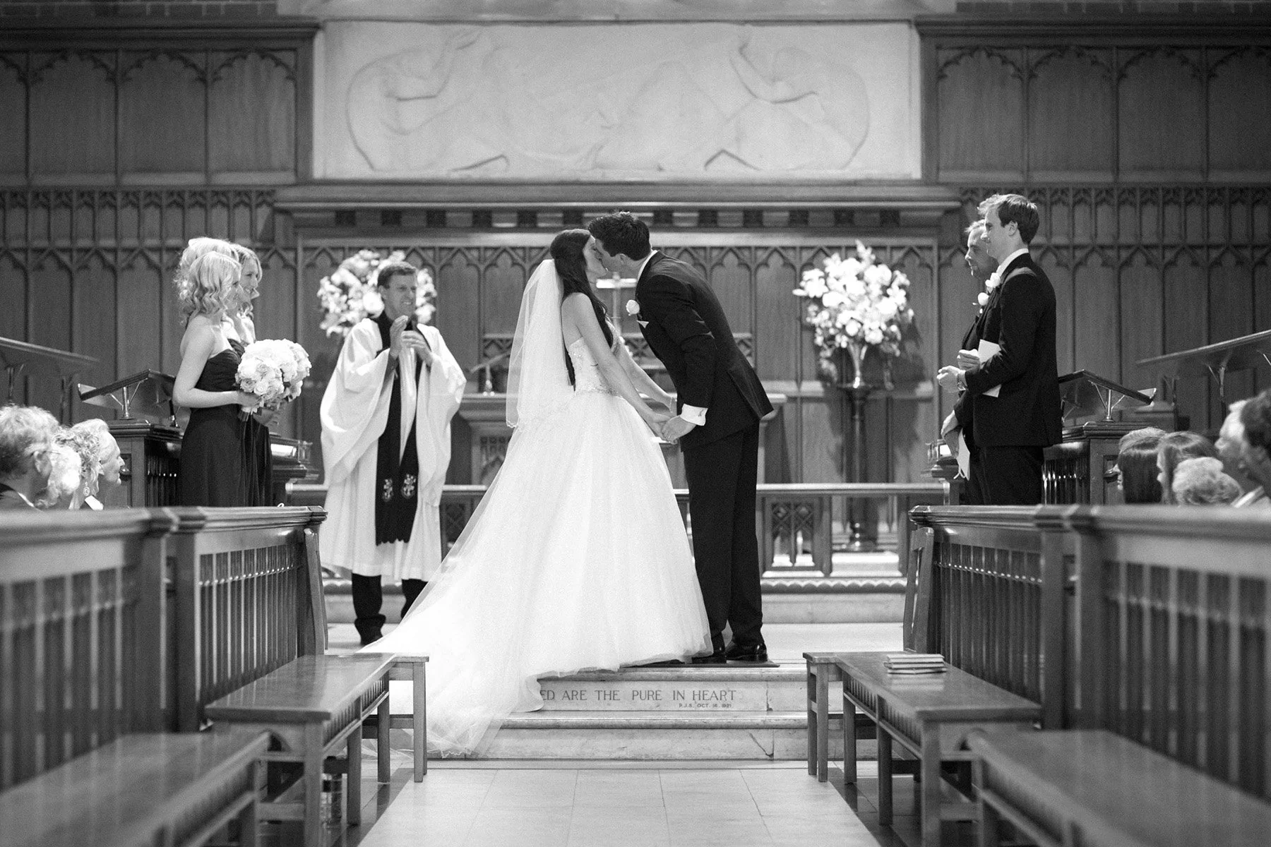 First kiss at altar after vows, Shore School Chapel, North Sydney