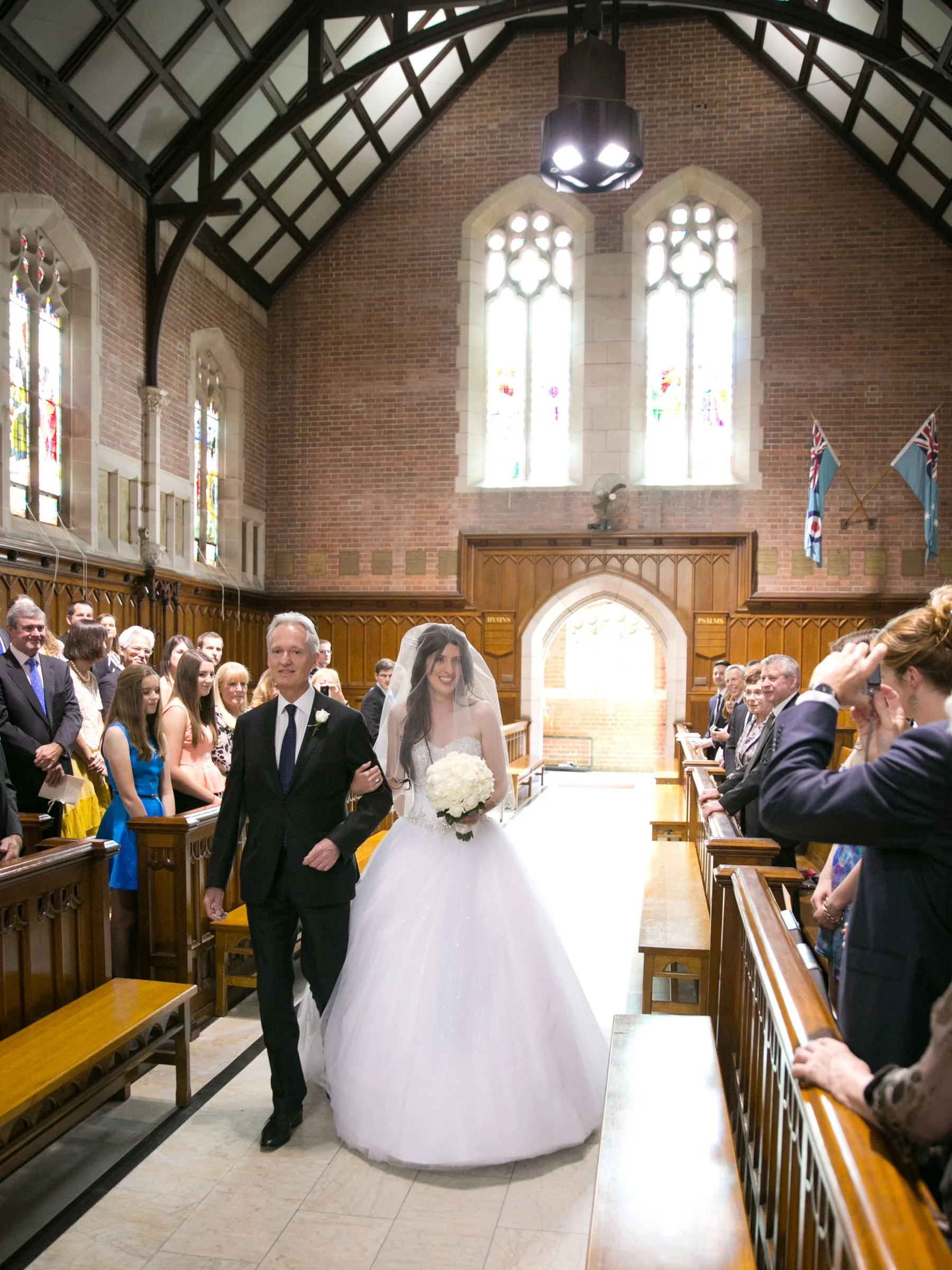 Father walking bride down the aisle, Shore School Chapel North Sydney