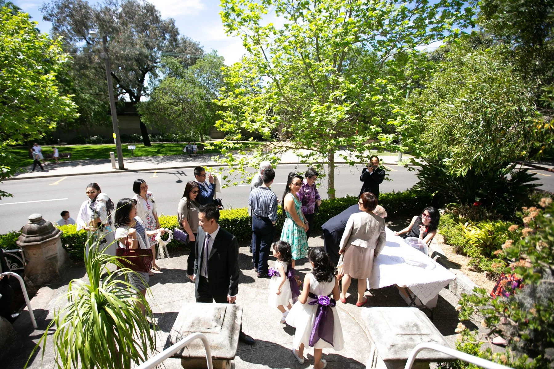 Wedding guests arriving at Chinese Christian Church Milsons Point