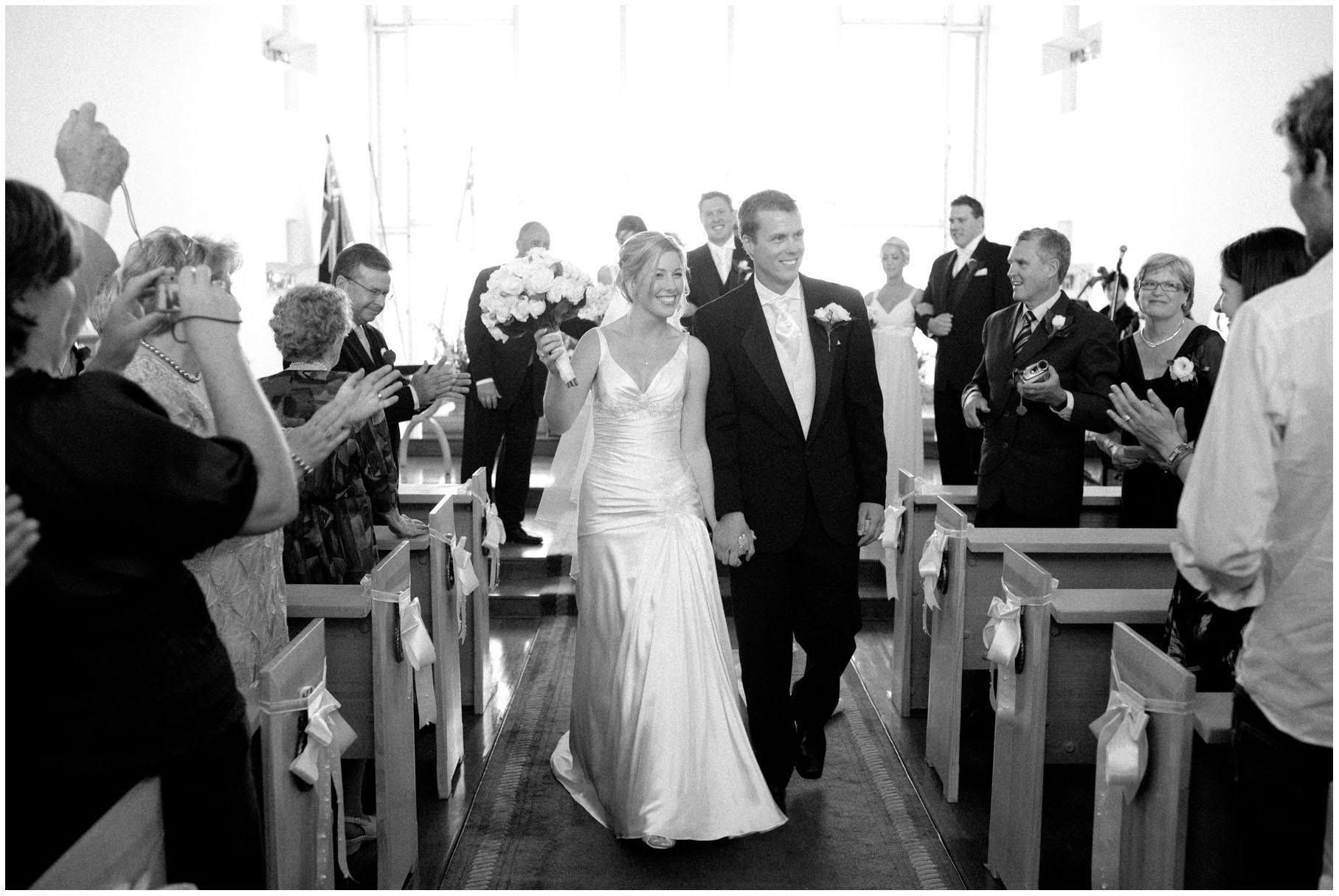 Just married couple recessional, HMAS Watson chapel, Watsons Bay 