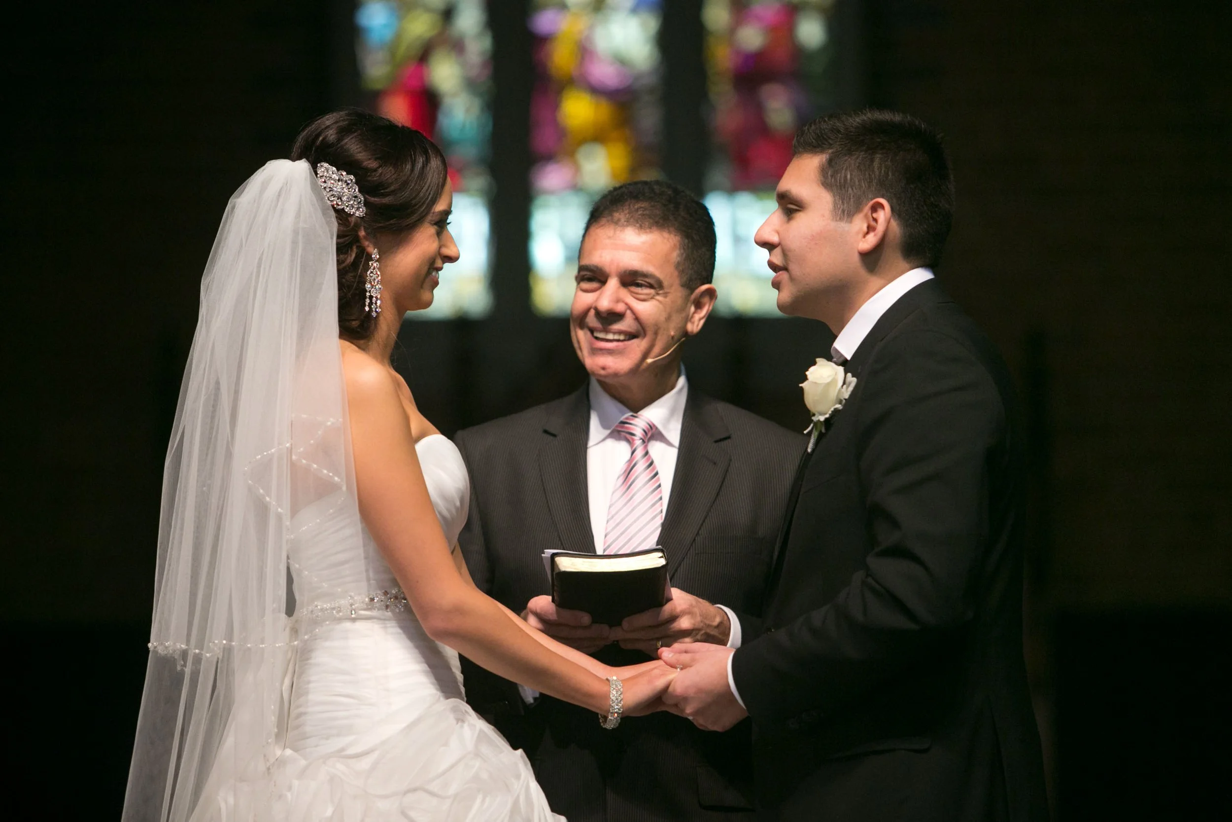 Couple exchanging vows, St Matthews Anglican Church Manly