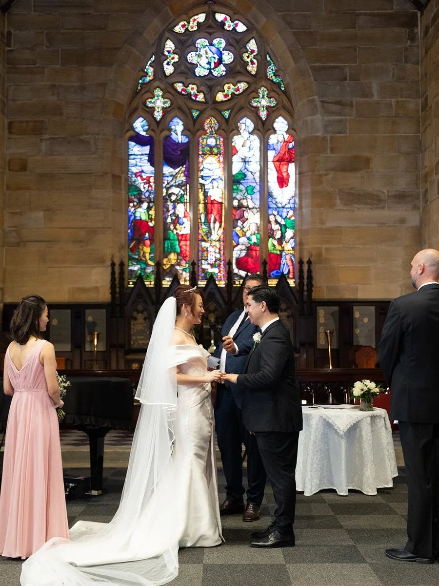 Bride and Groom exchanging vows, The Garrison Church, Millers Point