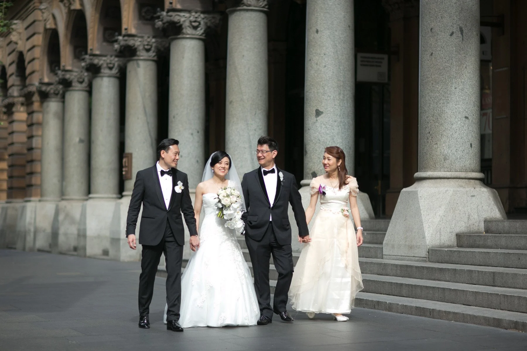 Bridal party walking at GPO Martin Place Sydney