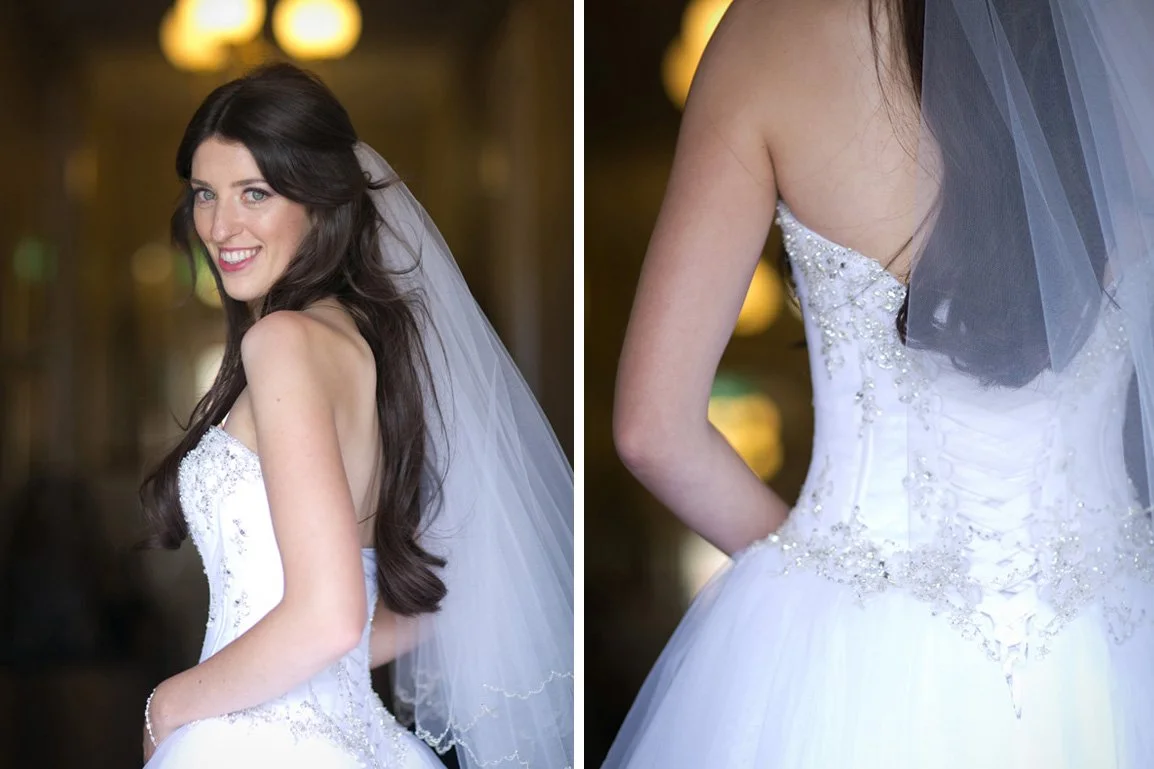 Bridal dress details preparing for Shore Chapel wedding