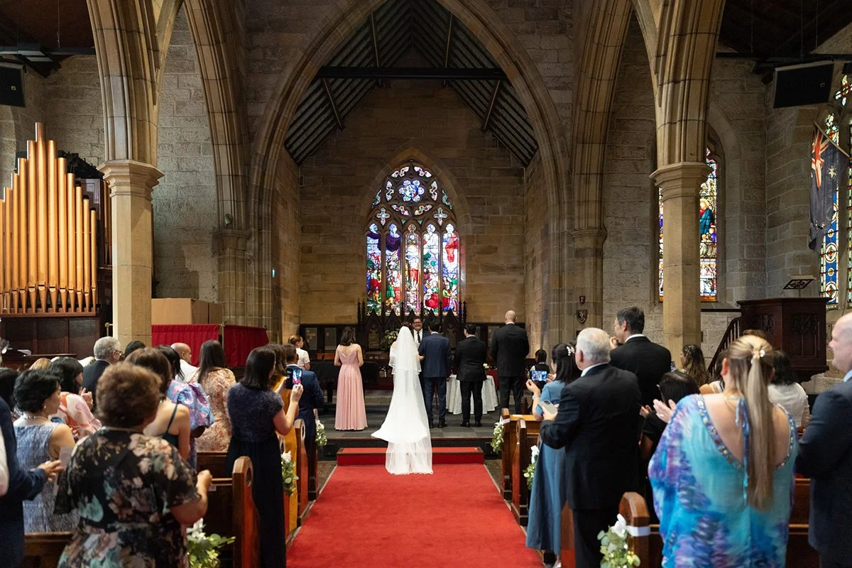 Wide interior view of the Garrison Church during the ceremony, Millers Point