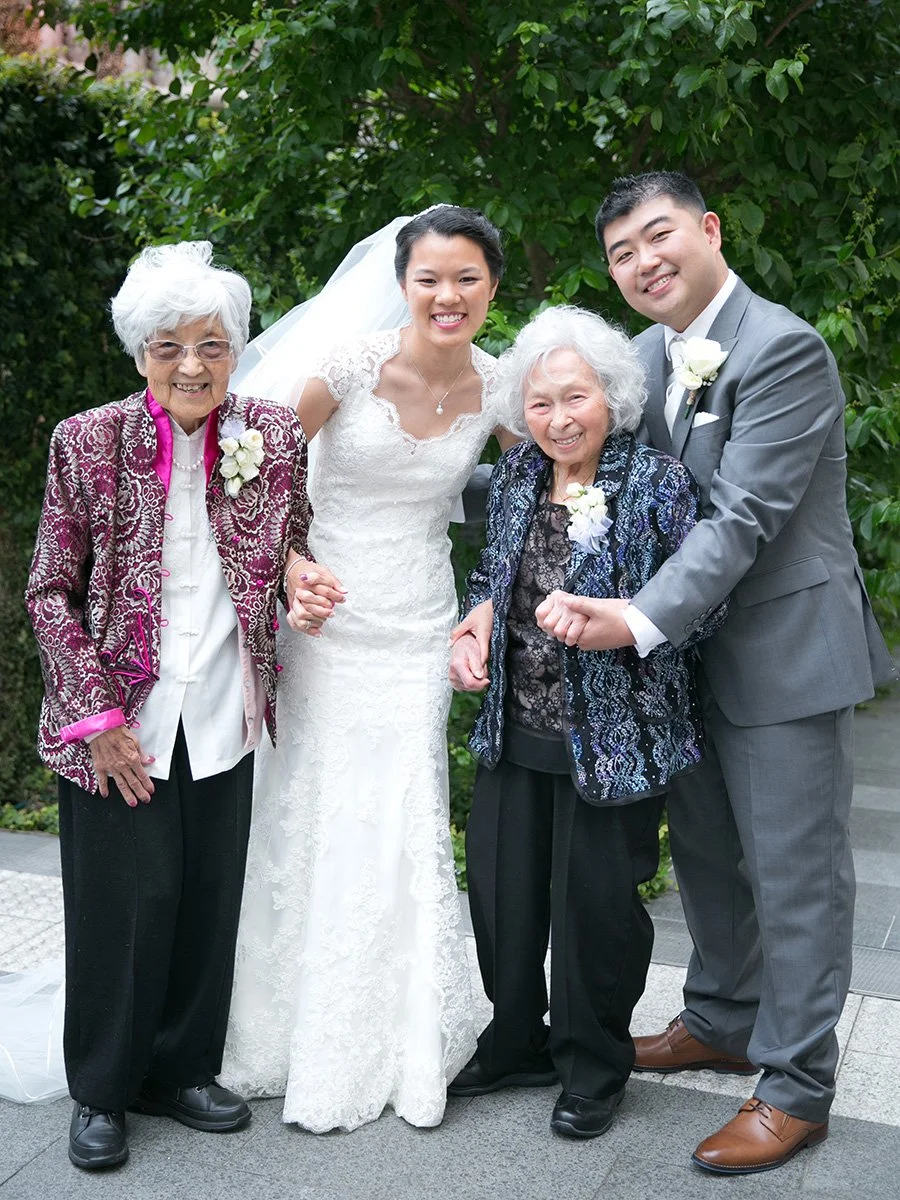 Bride and Groom with grandmothers St Barnabas Broadway courtyard Ultimo Sydney 
