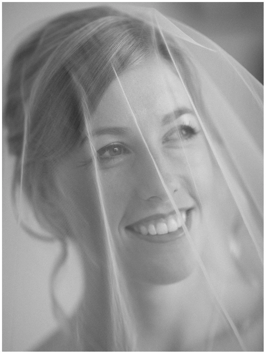 Smiling bride veil portrait before wedding vows, Watsons Bay
