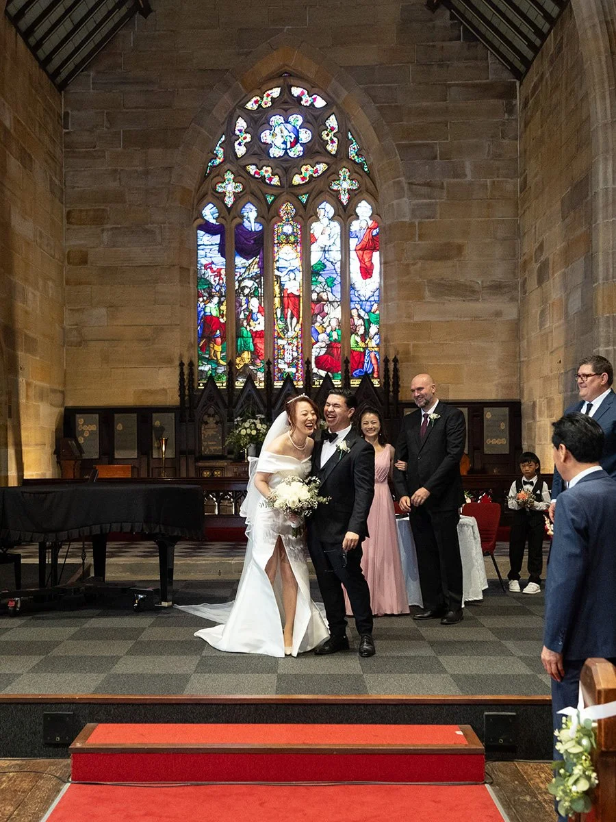 Just married, turning to their guests, Garrison Church, Millers Point