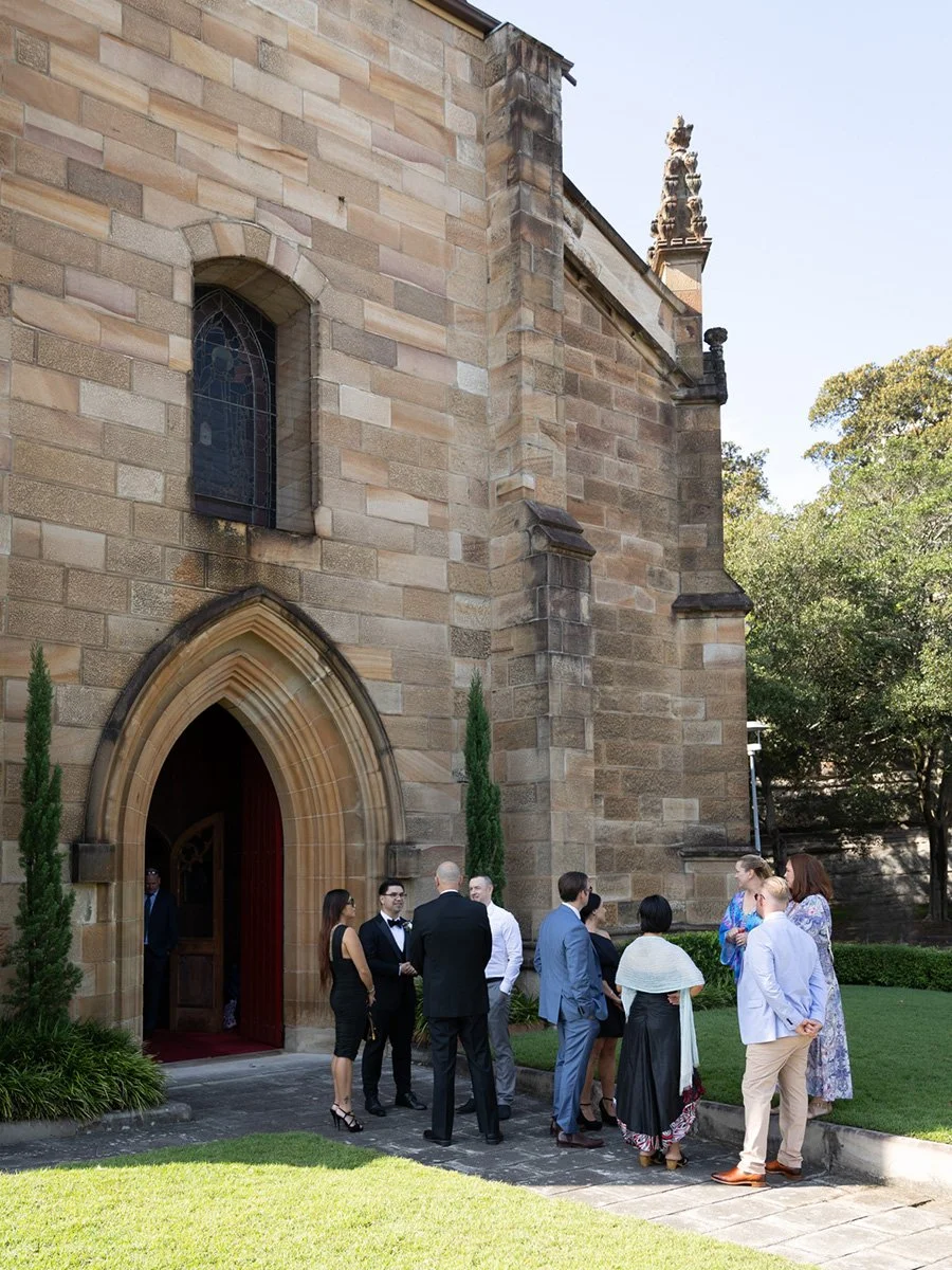 Wedding guests arriving at the Garrison Church, Millers Point