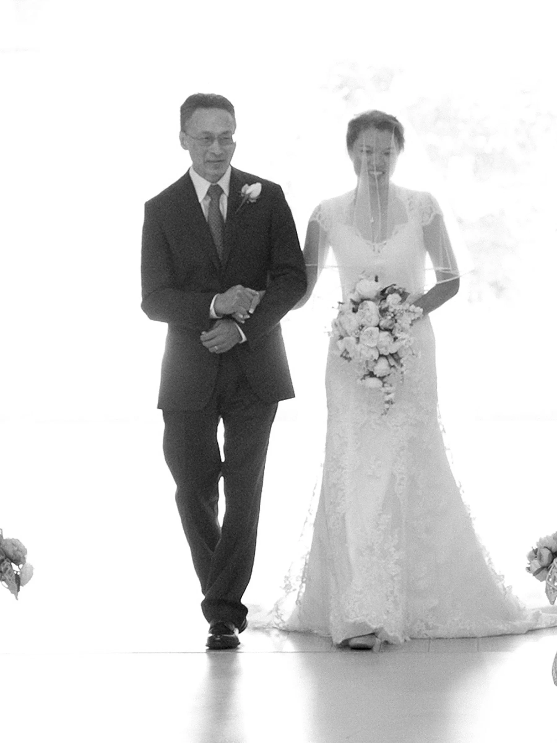Bride and father walking processional St Barnabas Broadway Ultimo Sydney black and white