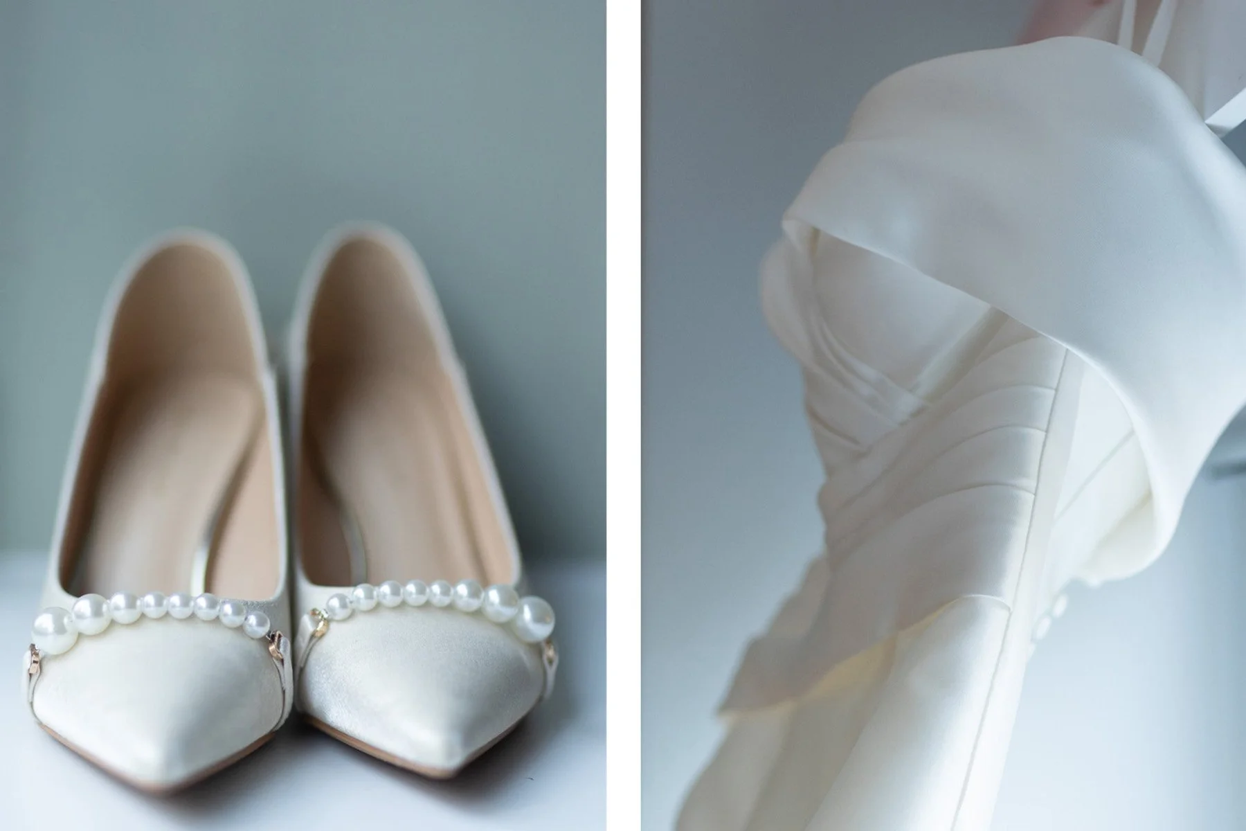 Bridal shoes and dress detail, Sydney wedding morning