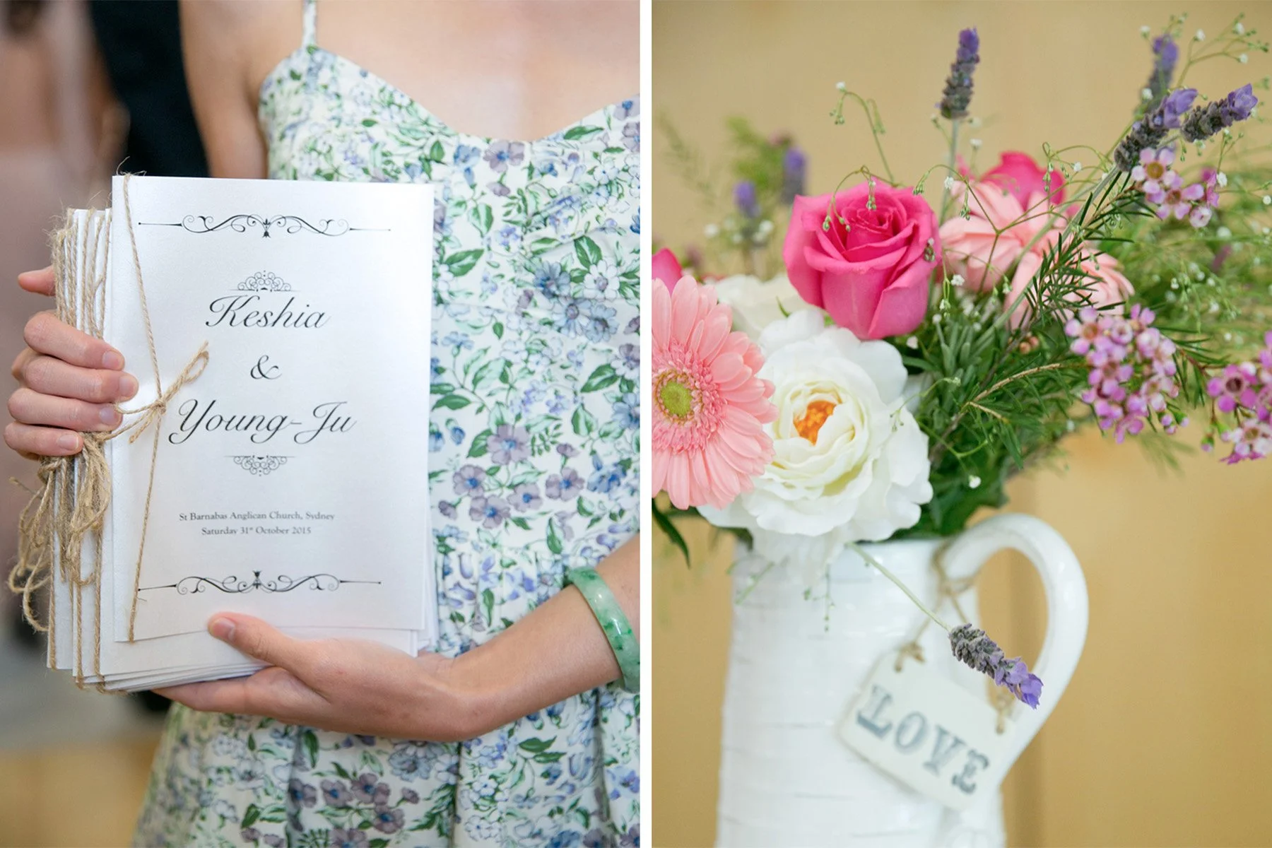 Wedding order of service and flowers diptych