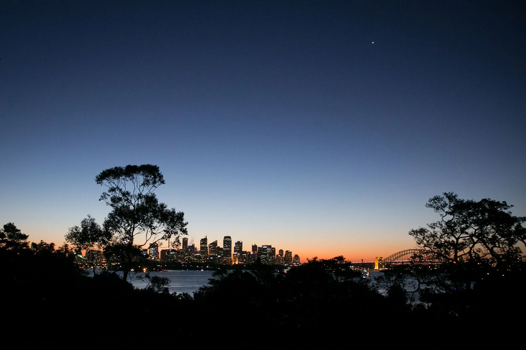 Sydney skyline sunset from Athol Hall, Mosman wedding reception venue