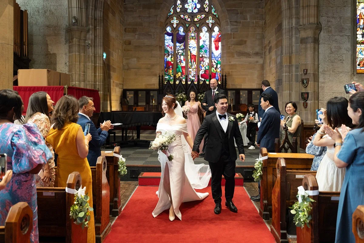 Recessional down the red carpet aisle, Garrison Church, Millers Point