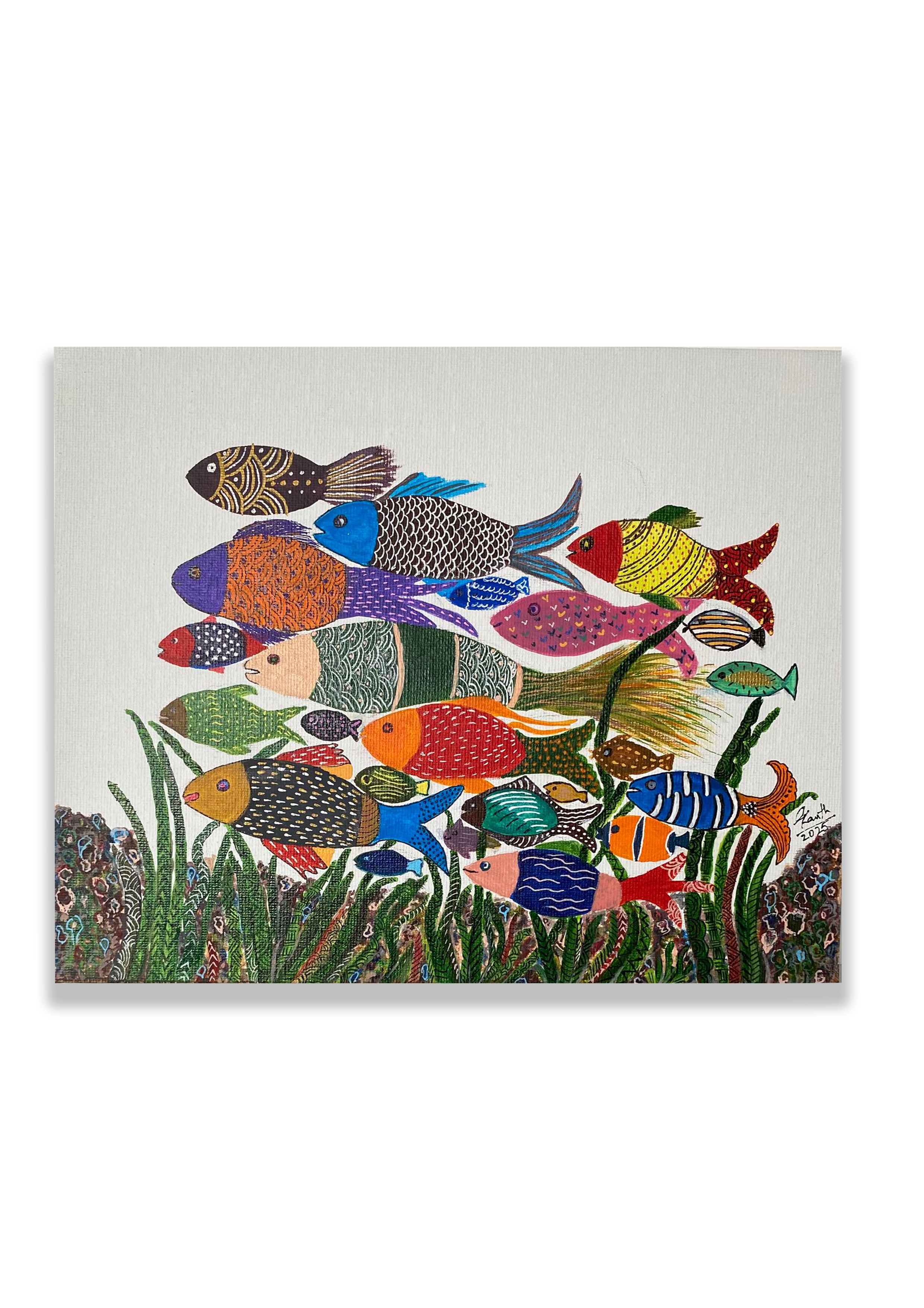 “Togetherness” (2025) acrylic and mixed media on canvas 8x10cm - Gayatri Kanth - CHF 150