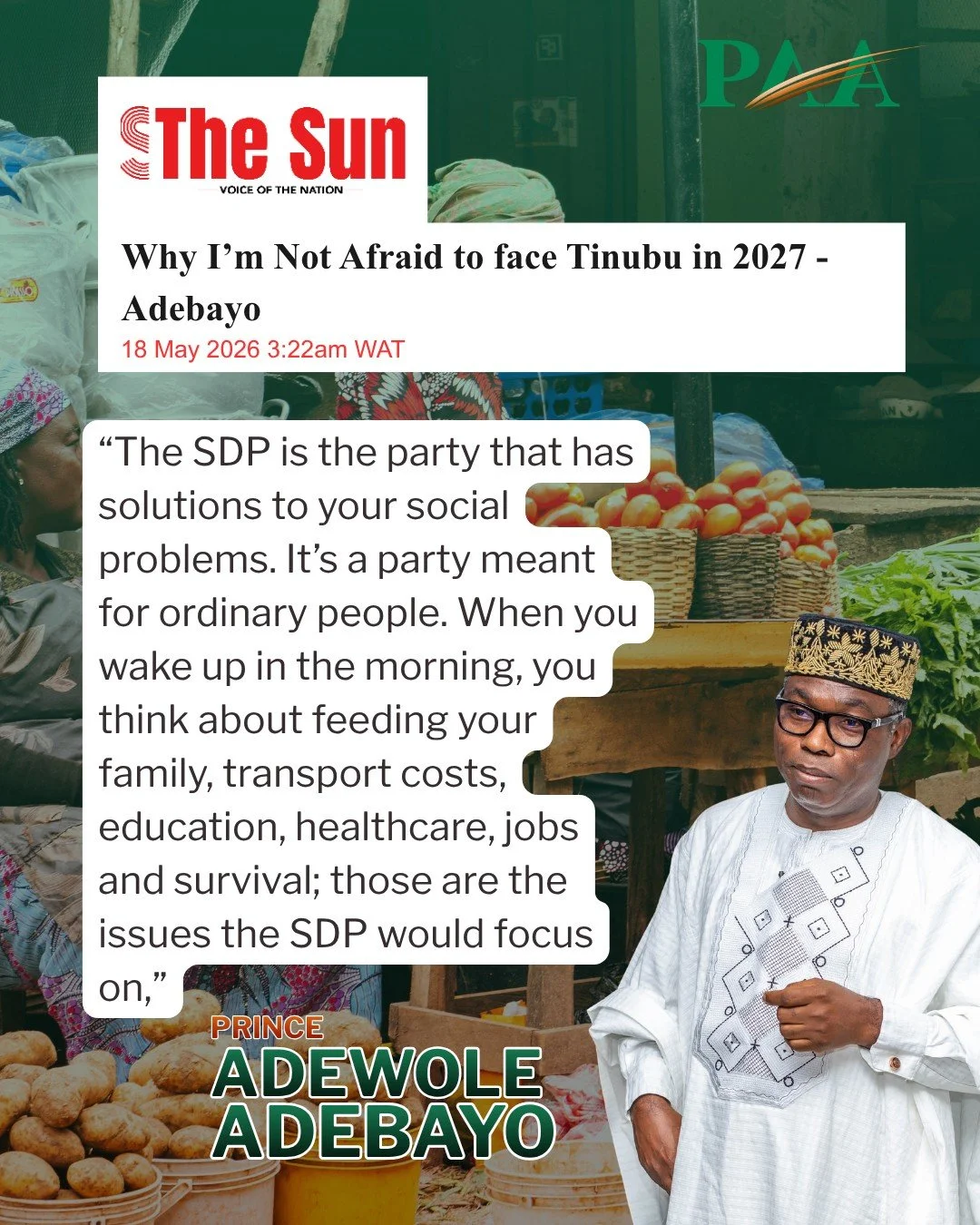 &ldquo;We don&rsquo;t think along ethnic lines in the SDP. A hungry person in the South West is still hungry. Someone buying petrol at outrageous prices won&rsquo;t care about regional identity".

President Tinubu and the APC are only interested