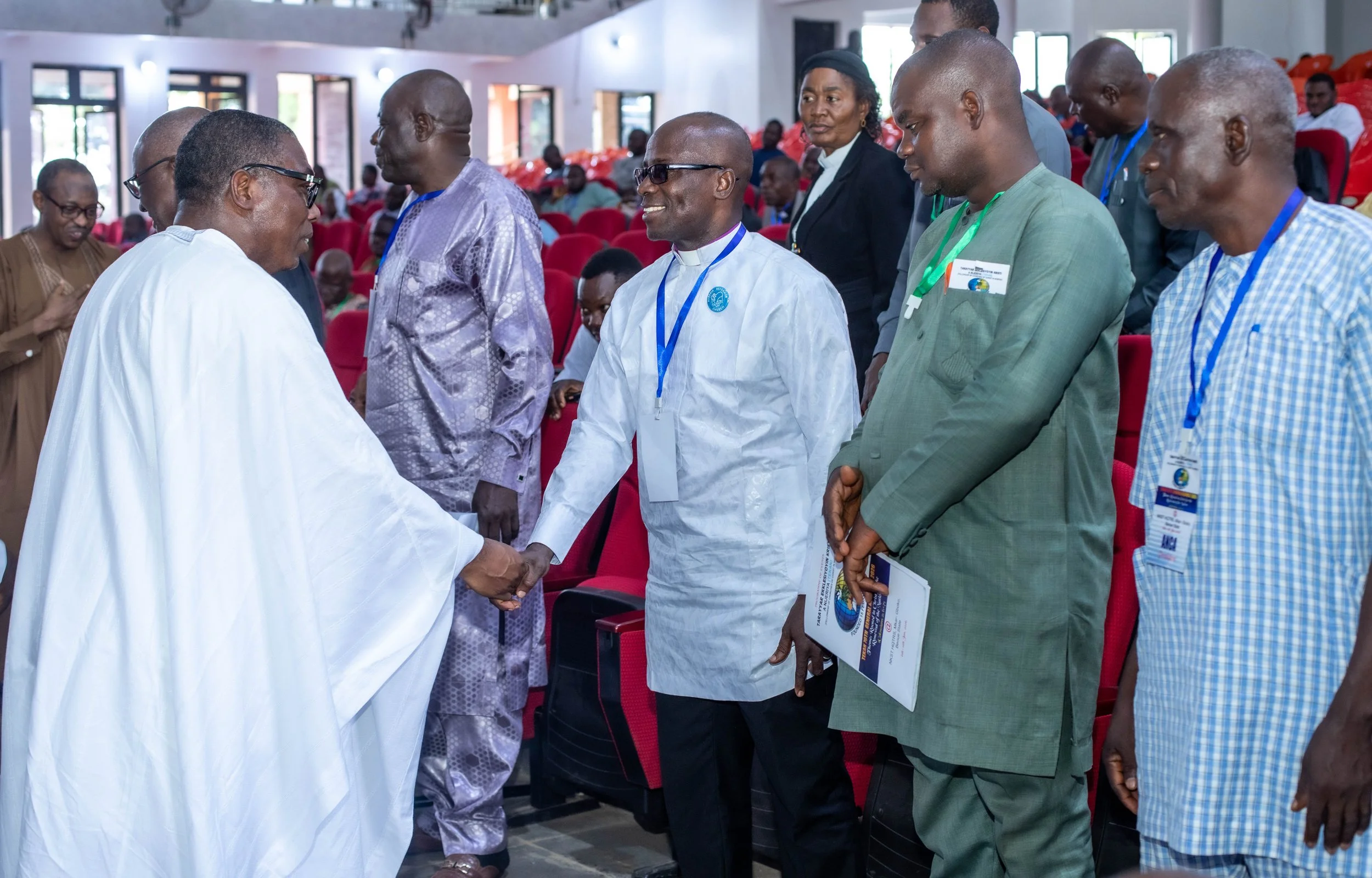 Prince Adewole Adebayo shaking hands with religious leaders at the Tekam 70th General Assembly Conference Held at MKAR Headquarters, Benue State, Nigeria (8 January 2026).