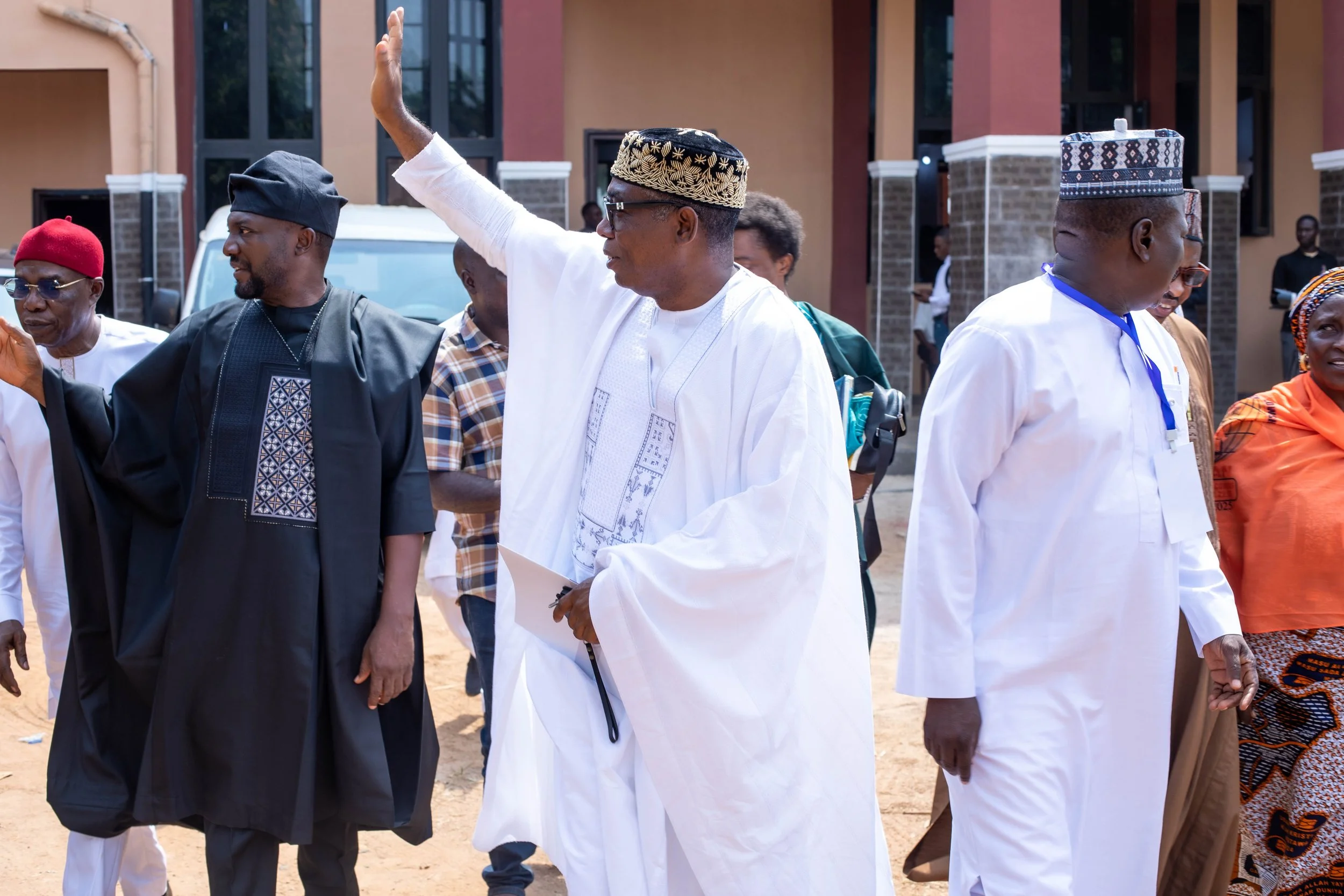 Prince Adewole Adebayo's waving to supporters at the Tekam 70th General Assembly Conference Held at MKAR Headquarters, Benue State, Nigeria (8 January 2026).