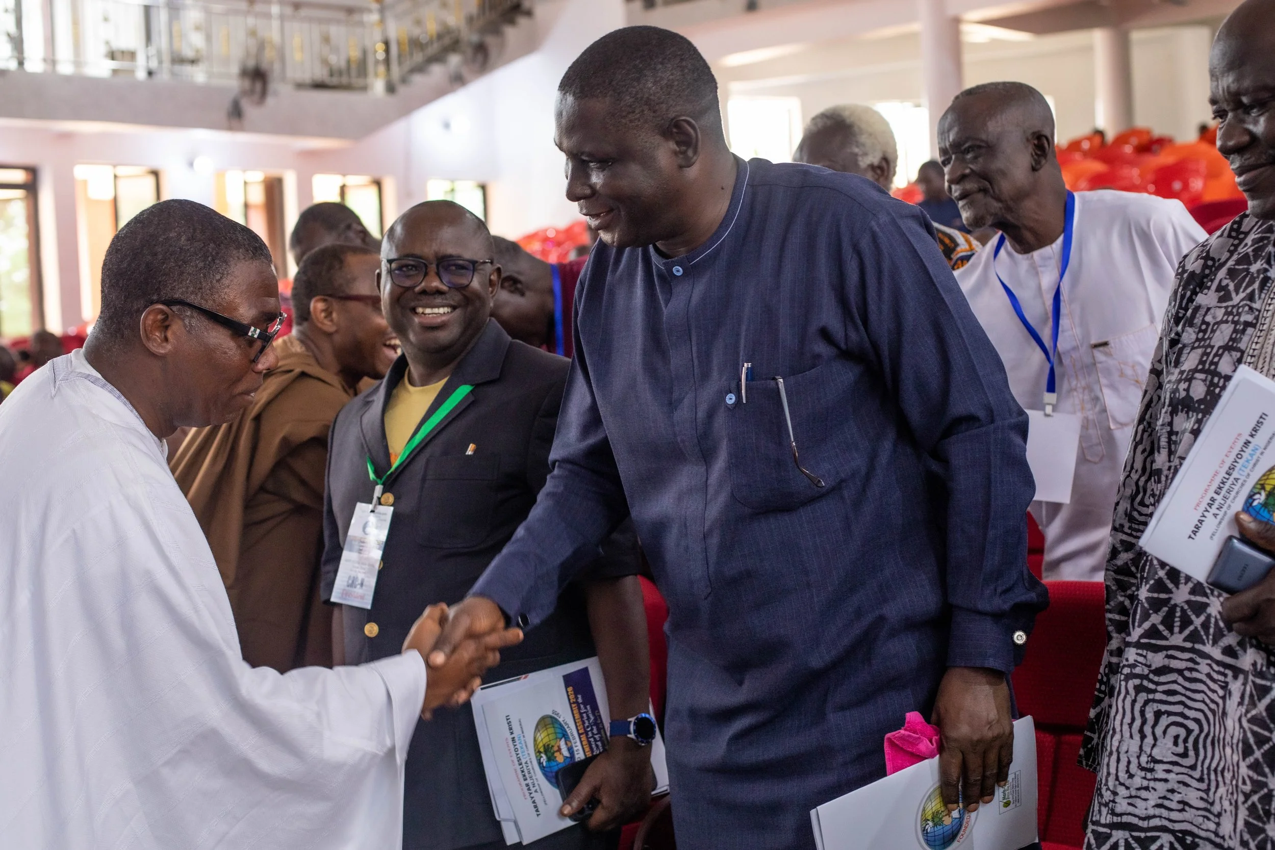 Prince Adewole Adebayo shaking hands with worshippers at the Tekam 70th General Assembly Conference Held at MKAR Headquarters, Benue State, Nigeria (8 January 2026).