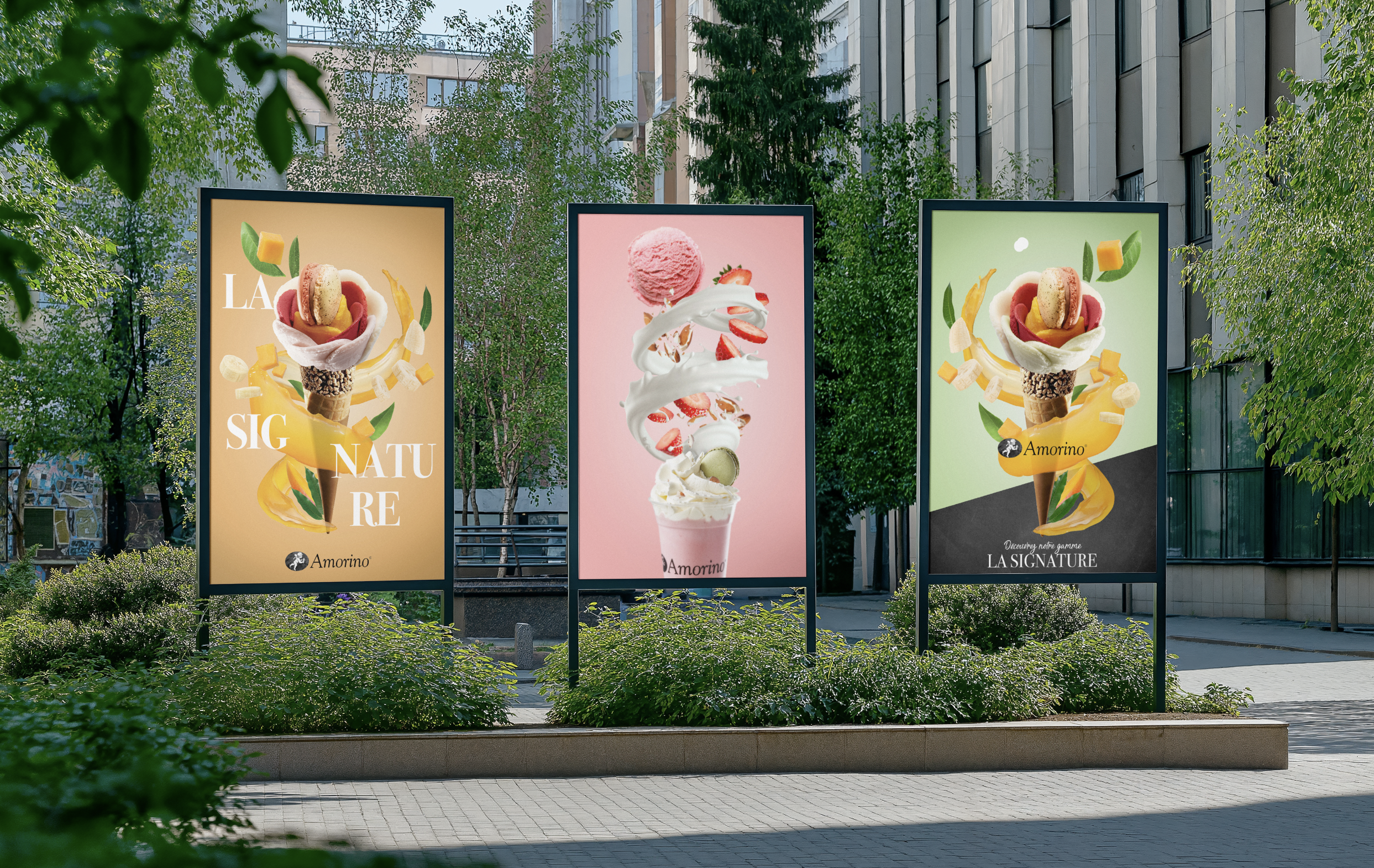 Billboard poster designs for Amorino ice cream.