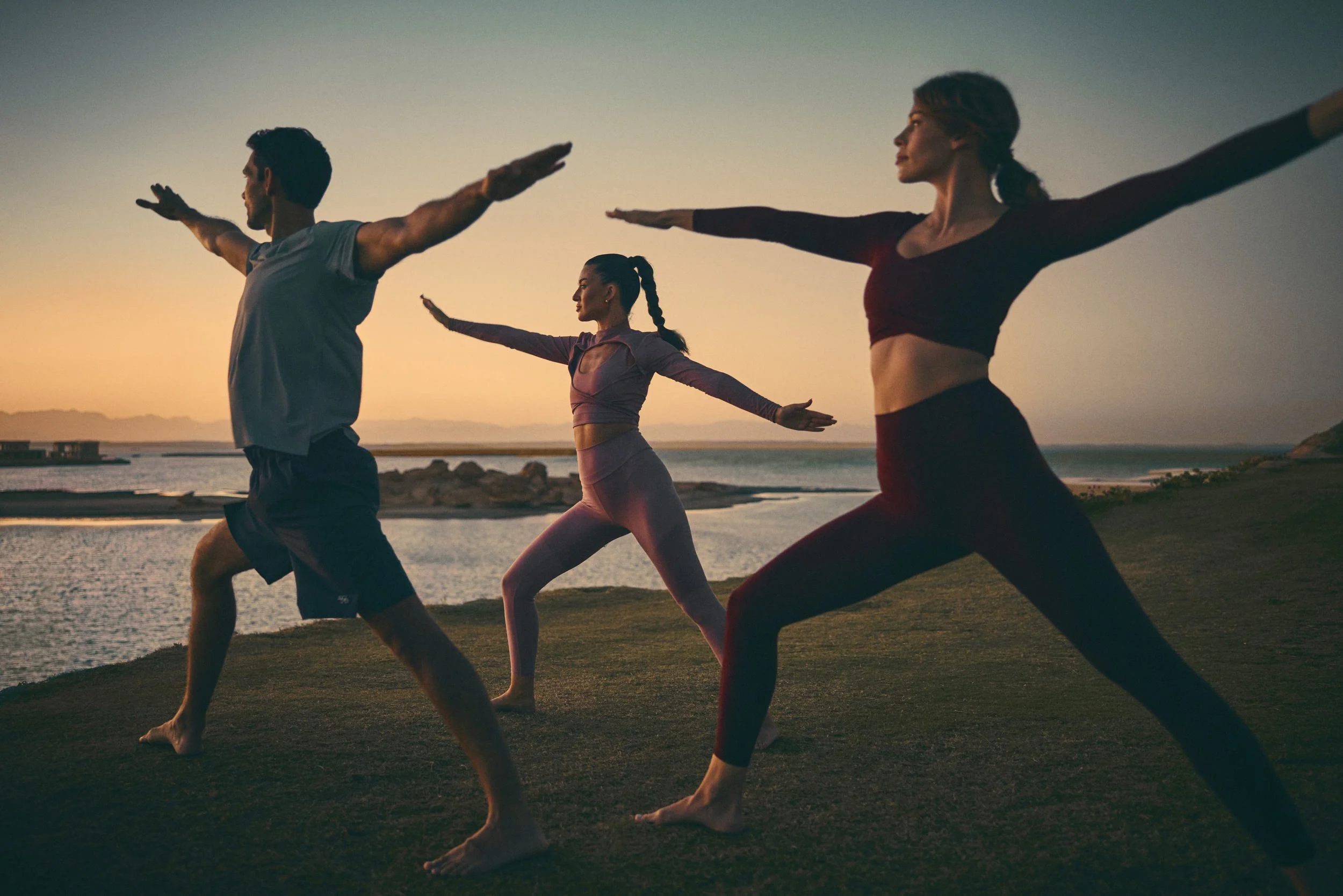 Guest practice yoga in this lifestyle image shot for the Saudi Neom project featuring their Red Sea luxury holiday island