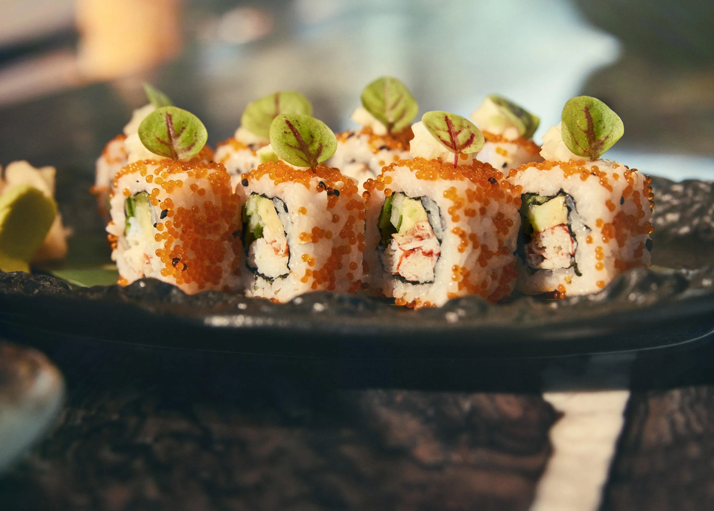 Sushi photographed in this lifestyle image shot for the Saudi Neom project featuring their Red Sea luxury holiday island