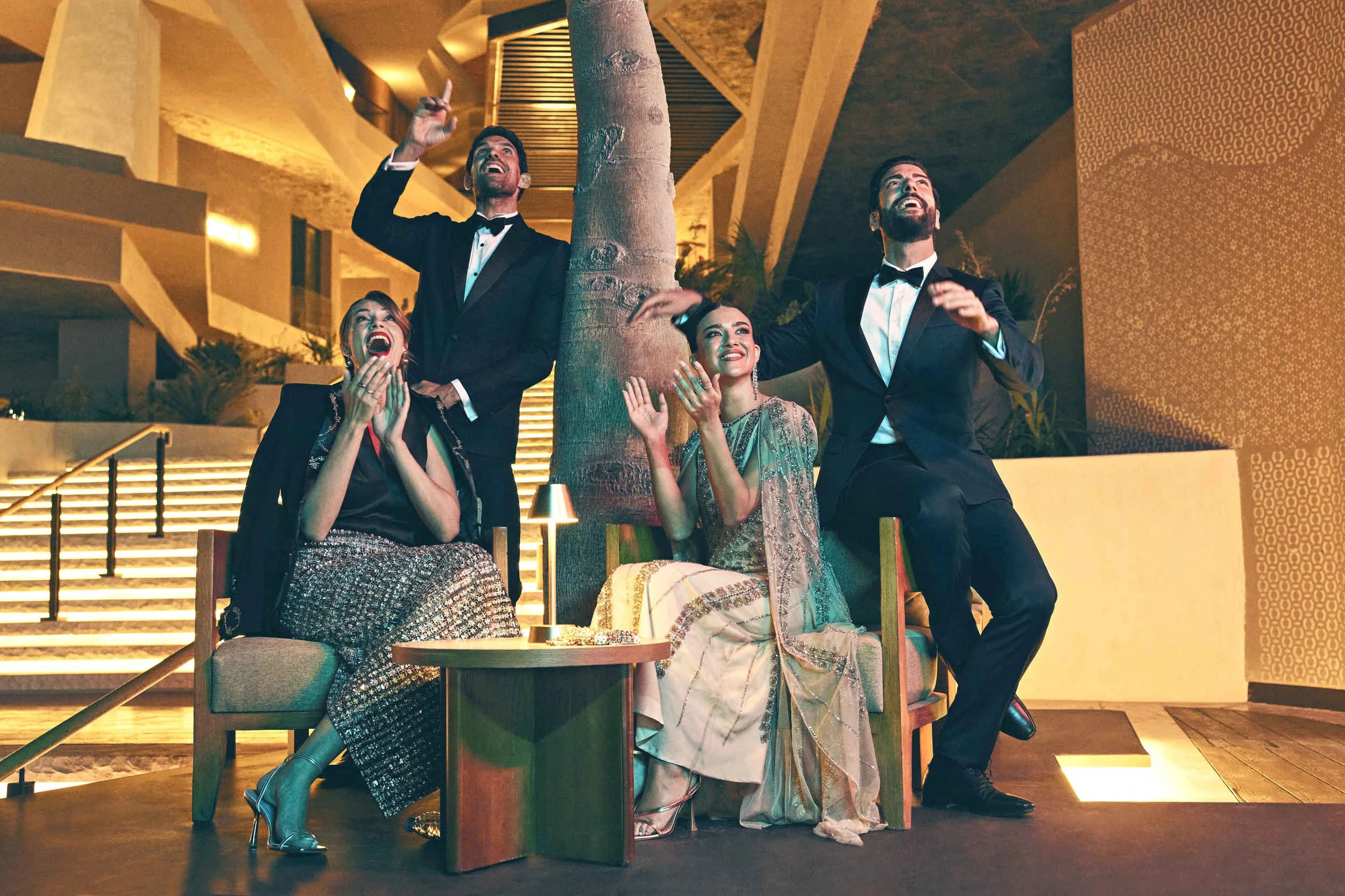 Guest enjoy a night on the luxury Sindalah Island part of the Saudi Neom project in this lifestyle image from photographer Jon Enoch